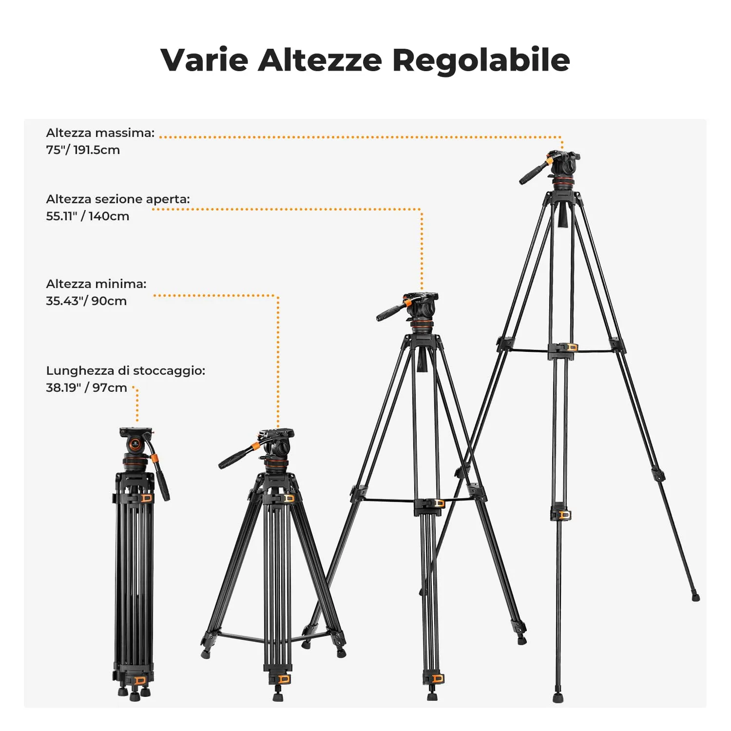 K&F Concept treppiede video 191cm 10kg testa fluida