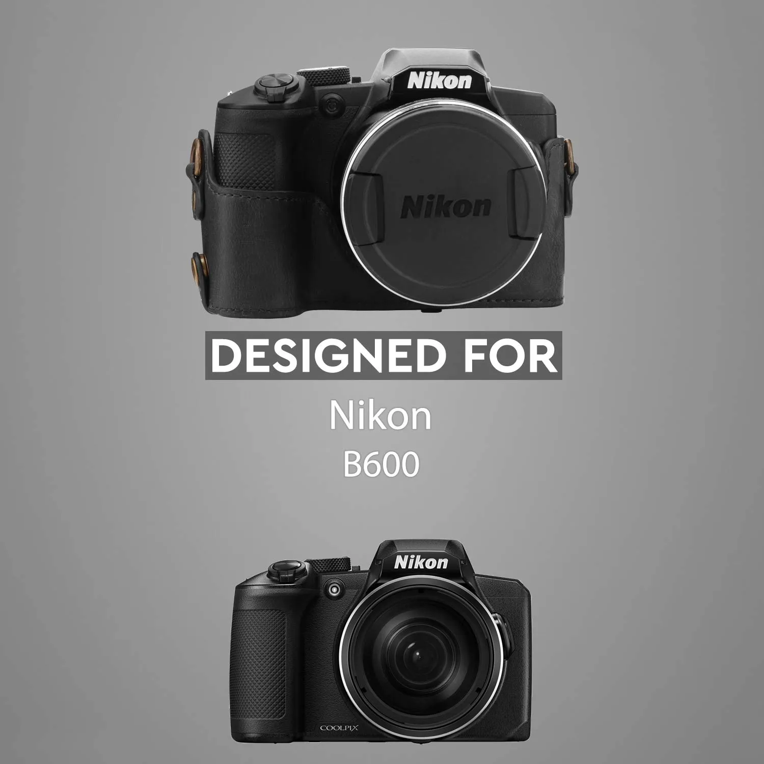MegaGear custodia fotocamera Nikon Coolpix B600 nero finta pelle