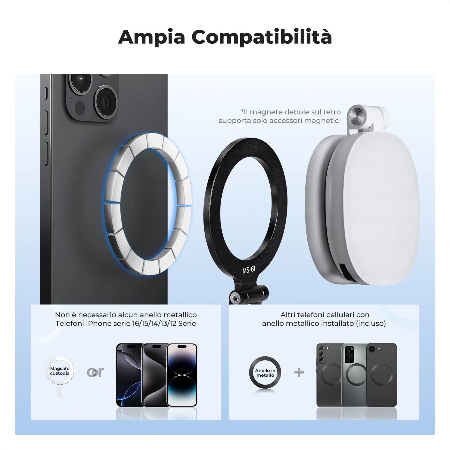 K&F Concept MS-61 supporto magnetico smartphone MagSafe 1/4