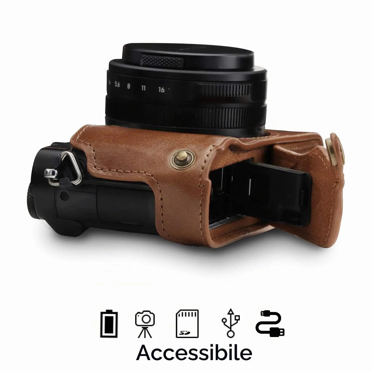 MegaGear Lumix LX100 II Mezza Custodia Pelle Marrone