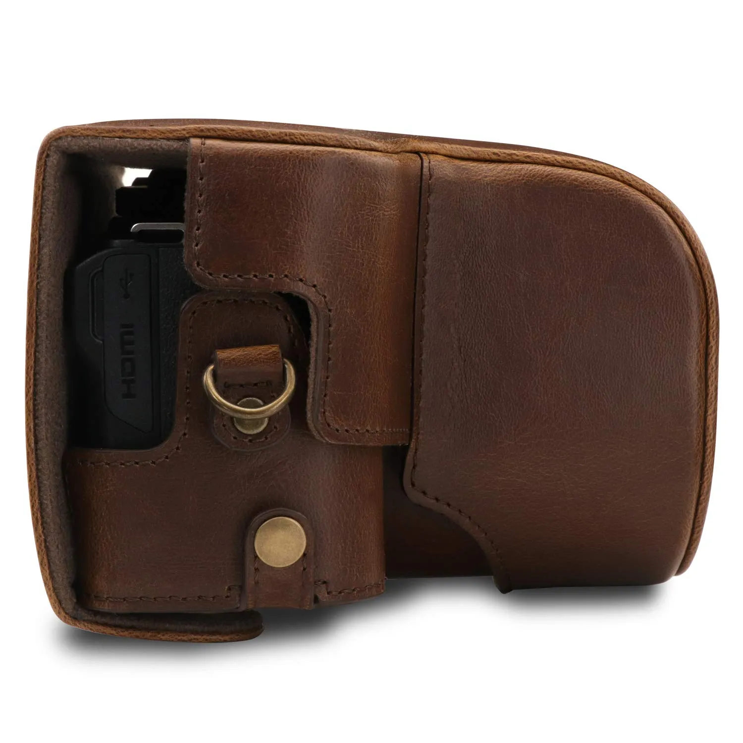 MegaGear custodia Nikon Coolpix B600 ecopelle marrone scuro