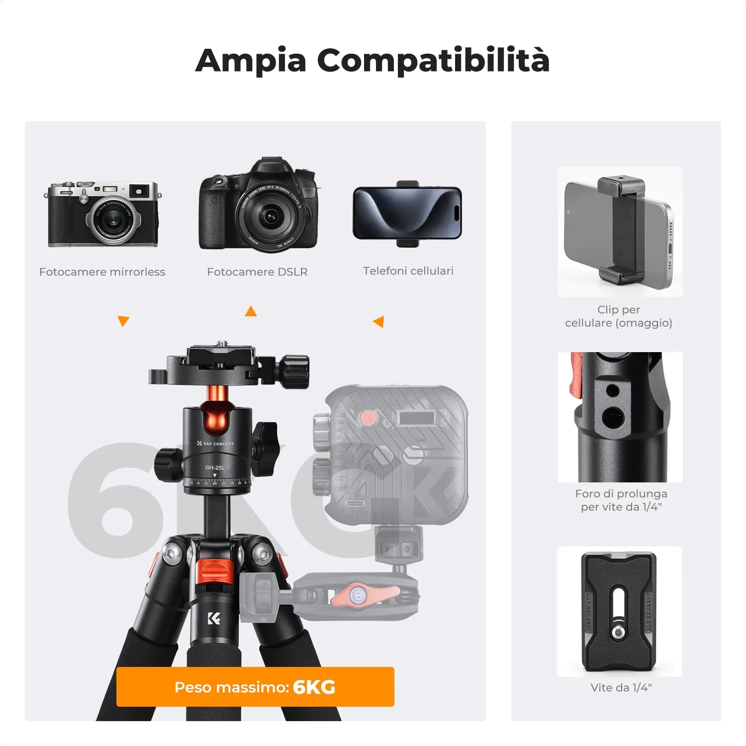 K&F Concept Mini Treppiede Alluminio 55cm 6kg