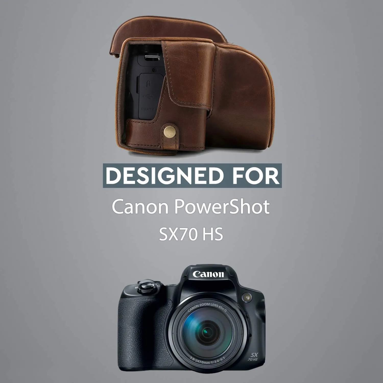 MegaGear Custodia Finta Pelle Canon SX70 HS Marrone Scuro