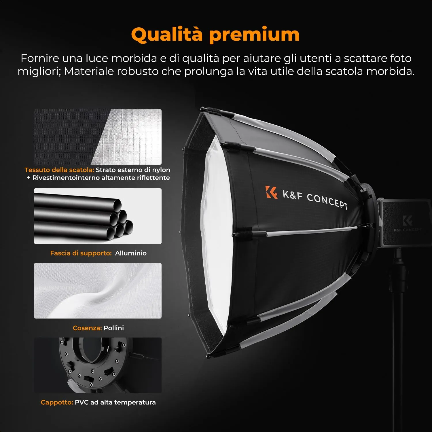 K&F Concept Mini Softbox Parabolico 40cm con Griglia Diffusore