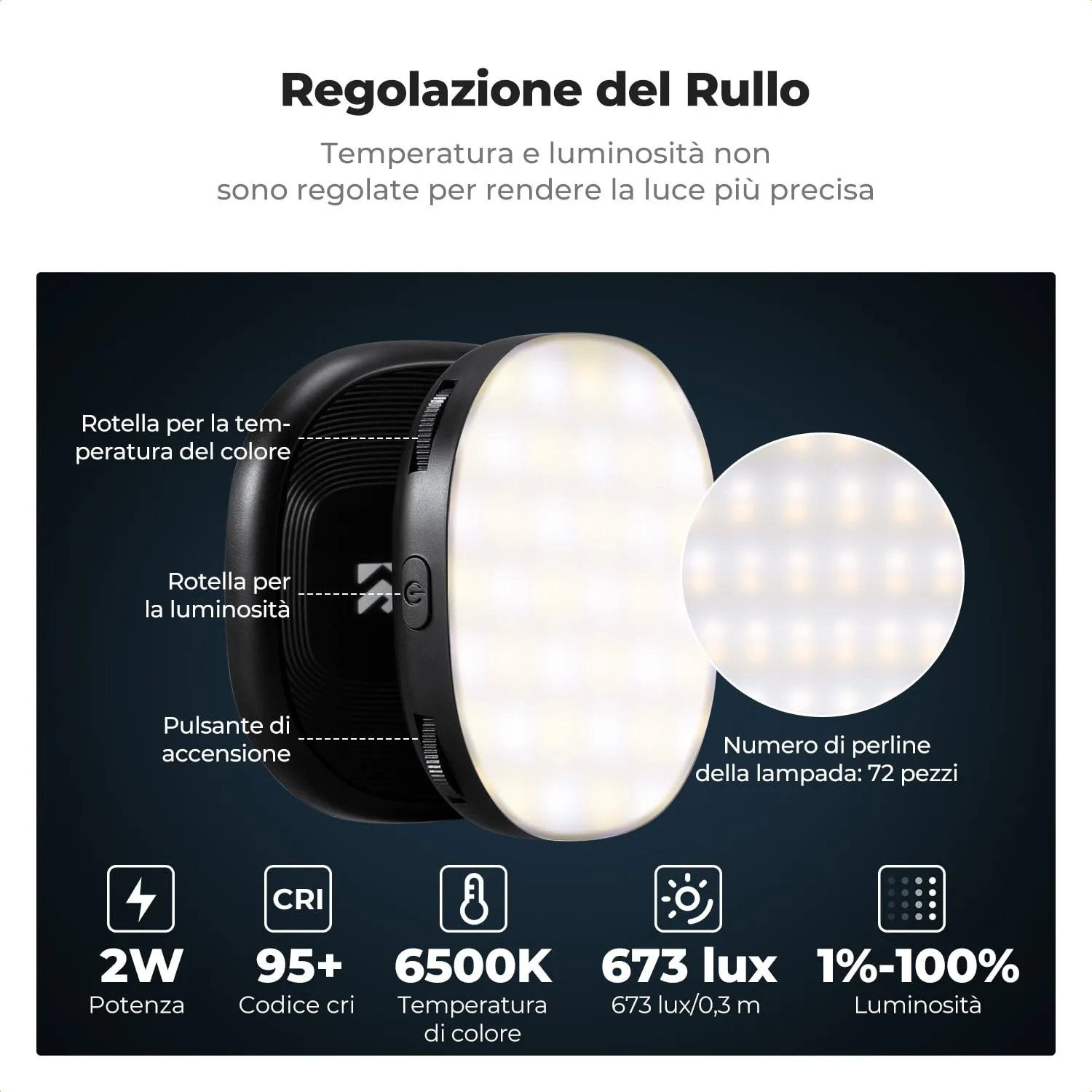 K&F Concept luce selfie magnetica con specchio nera 900 mAh