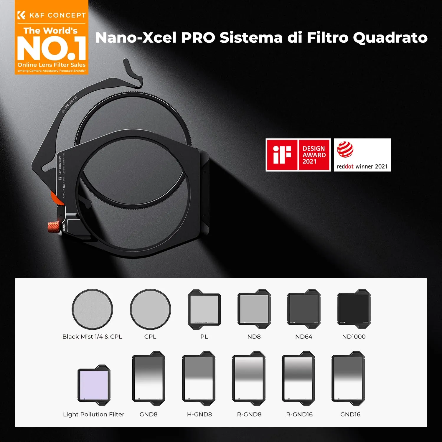 K&F Concept Nano-Xcel Pro kit portafiltri GND8 ND1000 CPL vetro