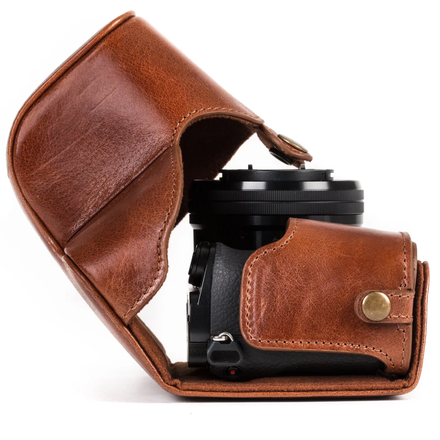 MegaGear Custodia Pelle Sony A6000 A6300 16-50mm Marrone Scuro