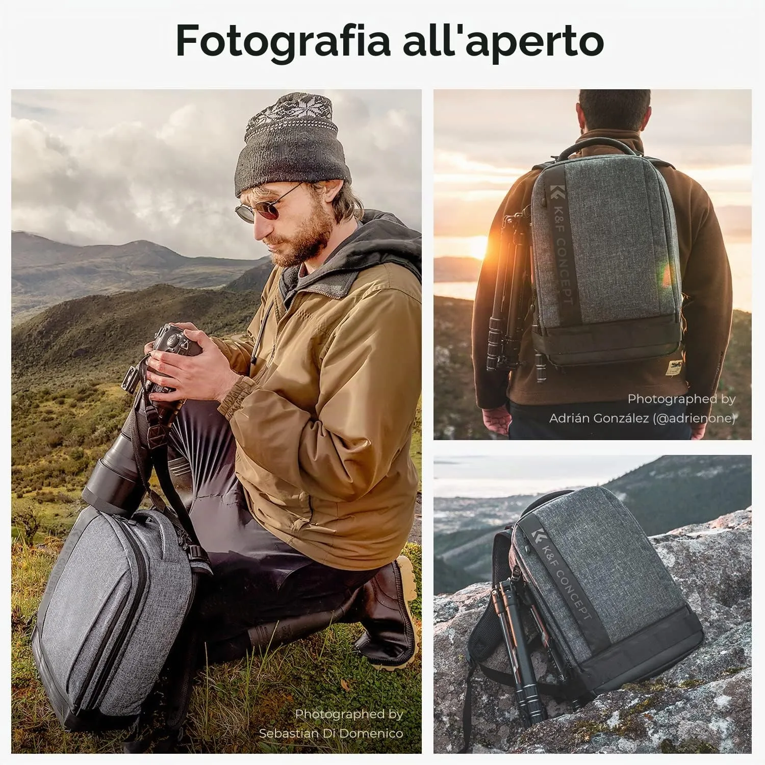 K&F Concept 019V1 zaino fotografico 17L grigio laptop
