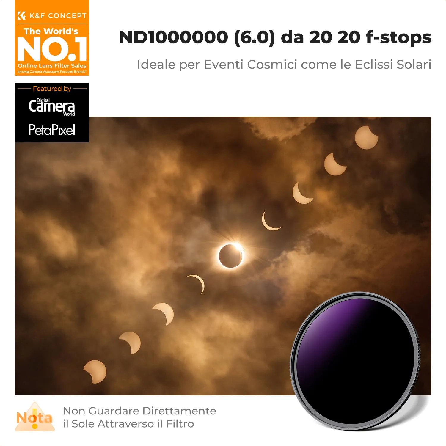 K&F Concept Nano-Xcel ND20 Filtro ND 82mm Eclissi Solare