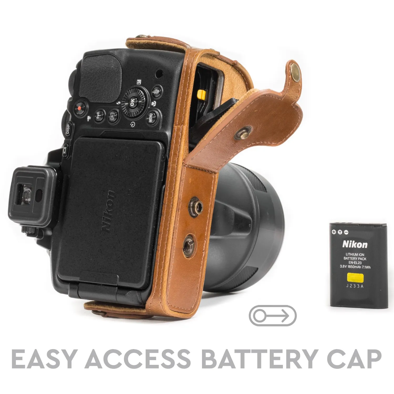 MegaGear Ever Ready custodia pelle Nikon P900 marrone chiaro