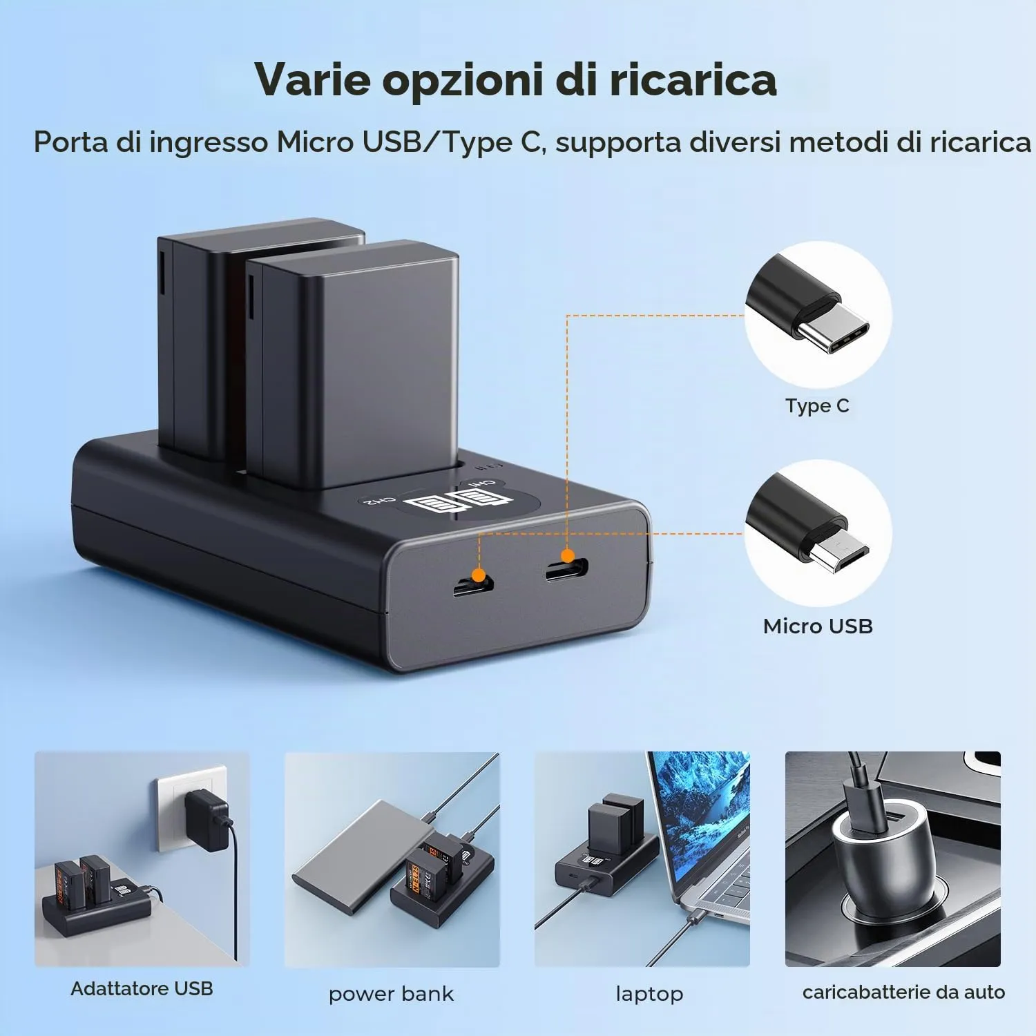 K&F Concept EN-EL25 Kit 2 Batterie + Caricabatterie Doppio LCD