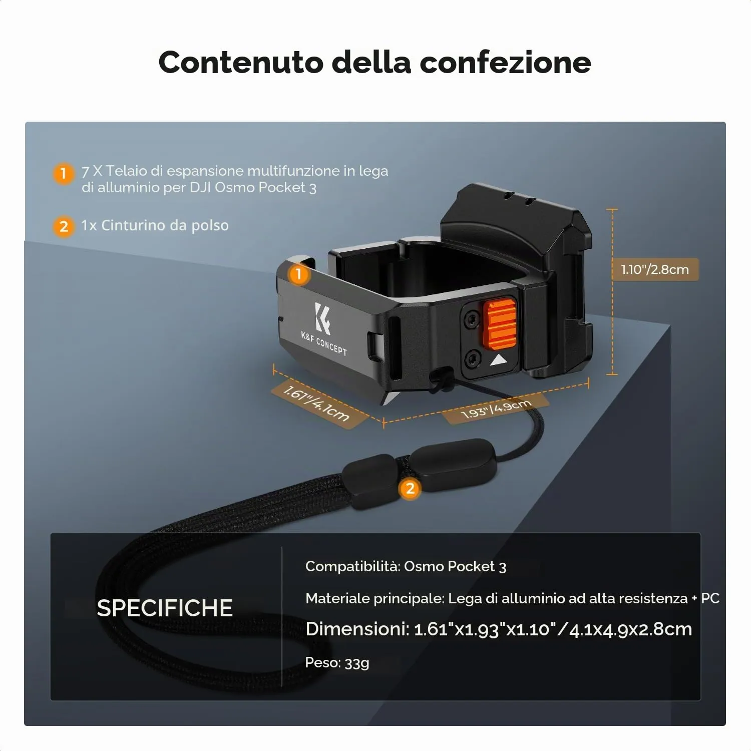 K&F Concept adattatore gabbia DJI Osmo Pocket 3 33g espansione