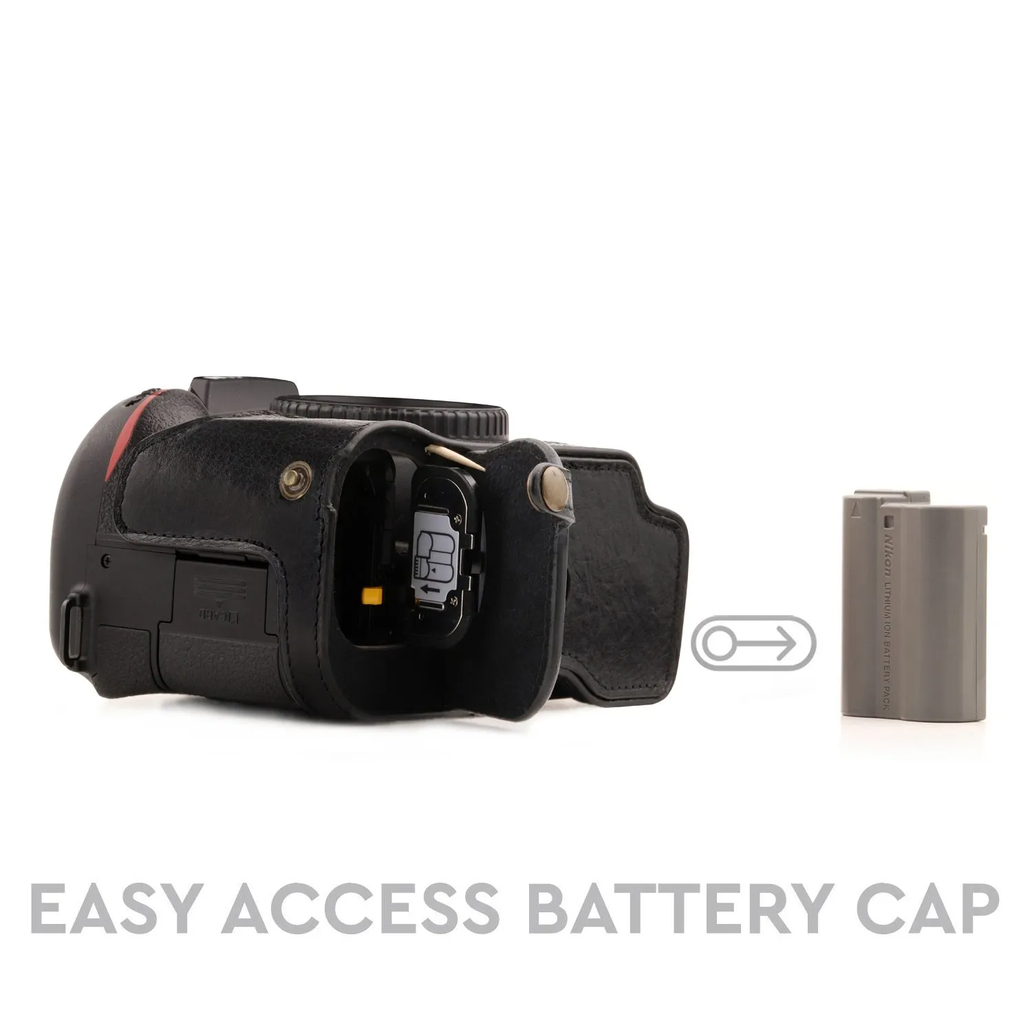 MegaGear Custodia in vera pelle Nikon D7500 mezza con batteria