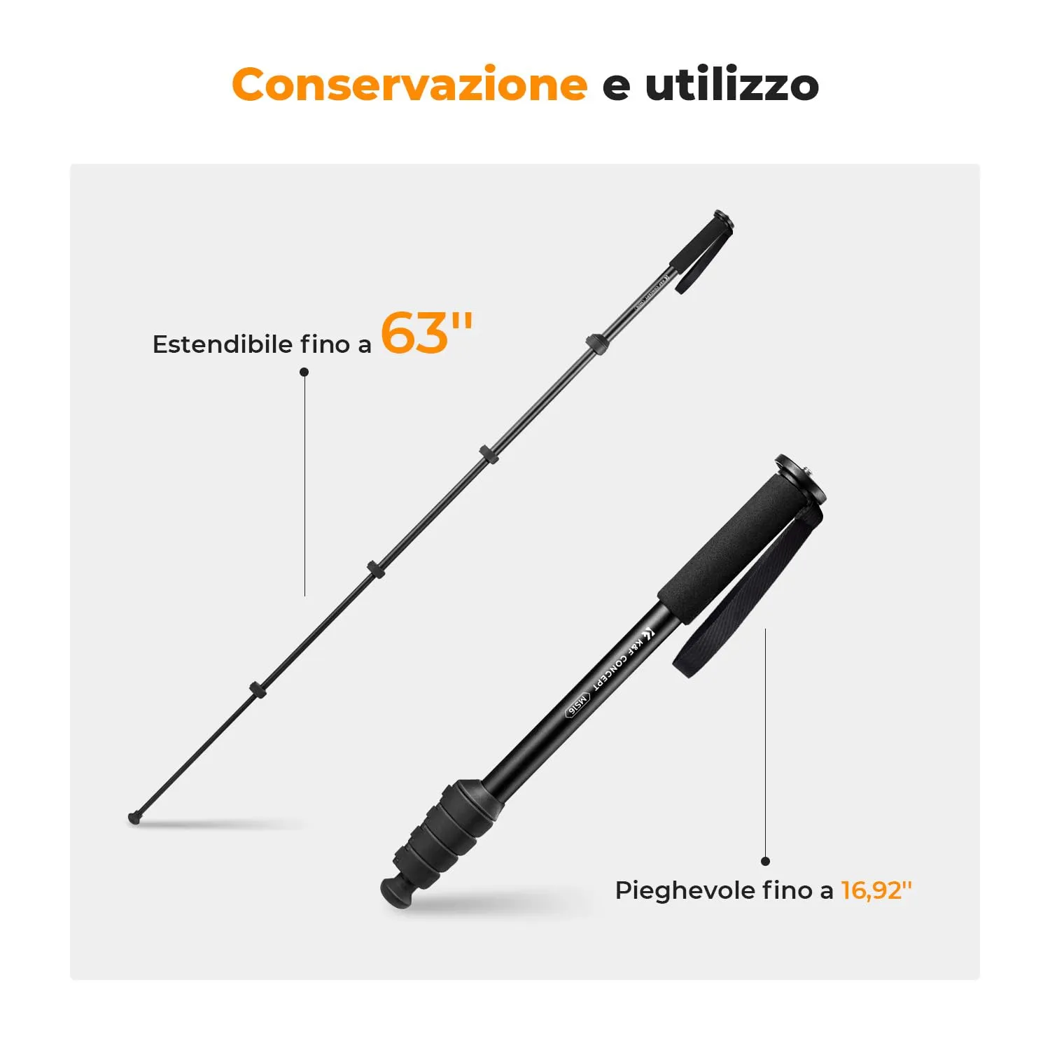 K&F Concept Monopiede 160cm Alluminio 10kg con Cinghia