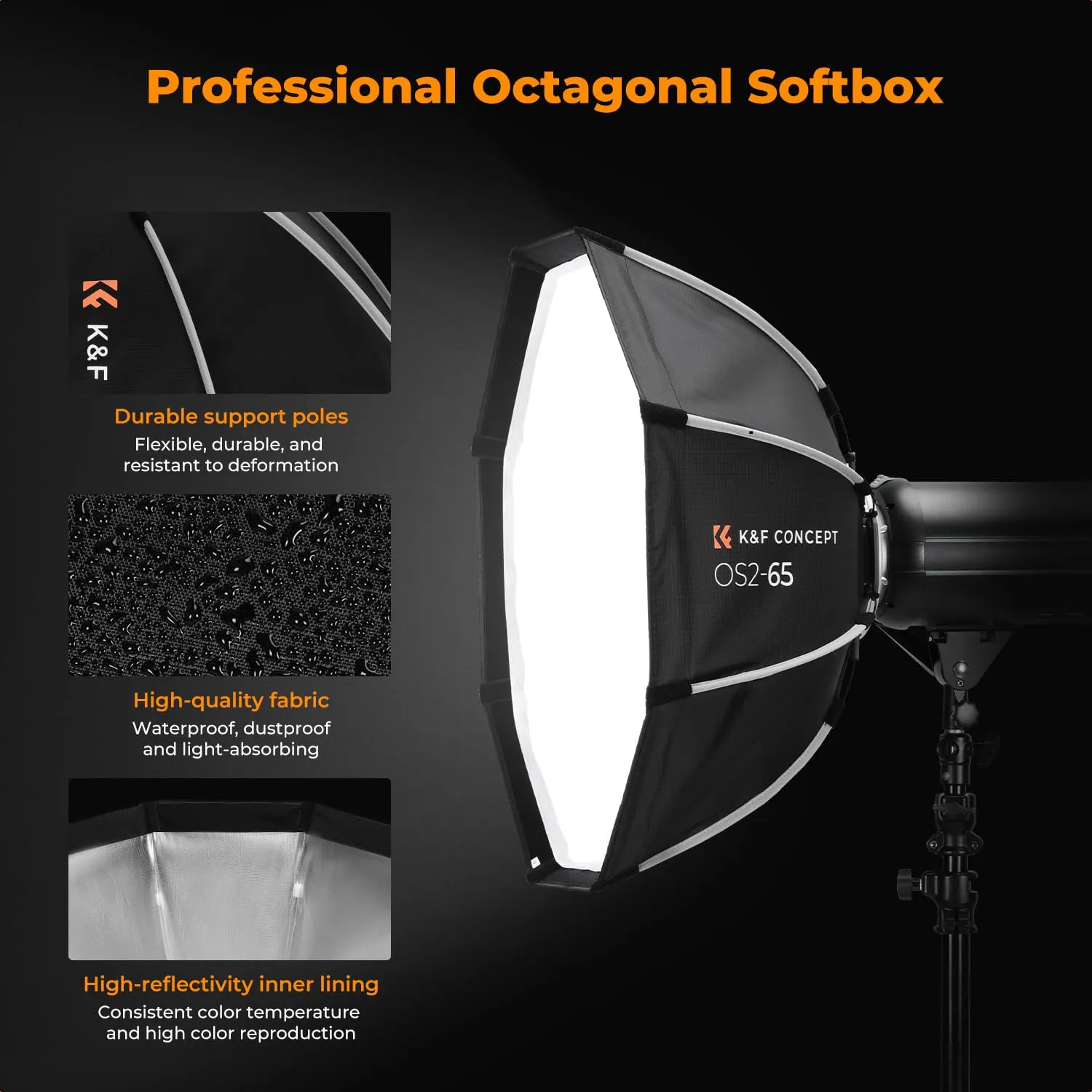 K&F Concept softbox ottagonale 65cm 26" con griglia
