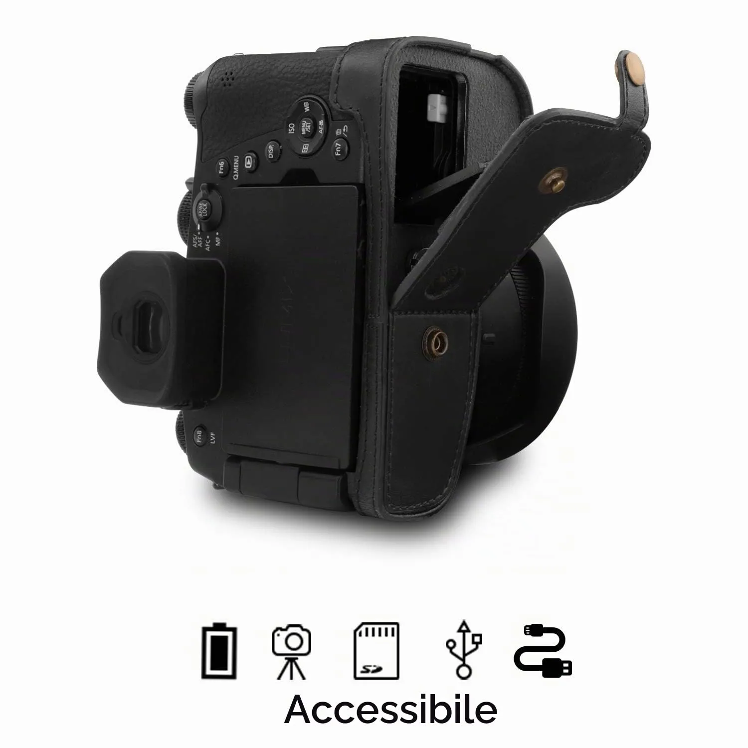 MegaGear Custodia Pelle per Leica V-Lux 5 Nera