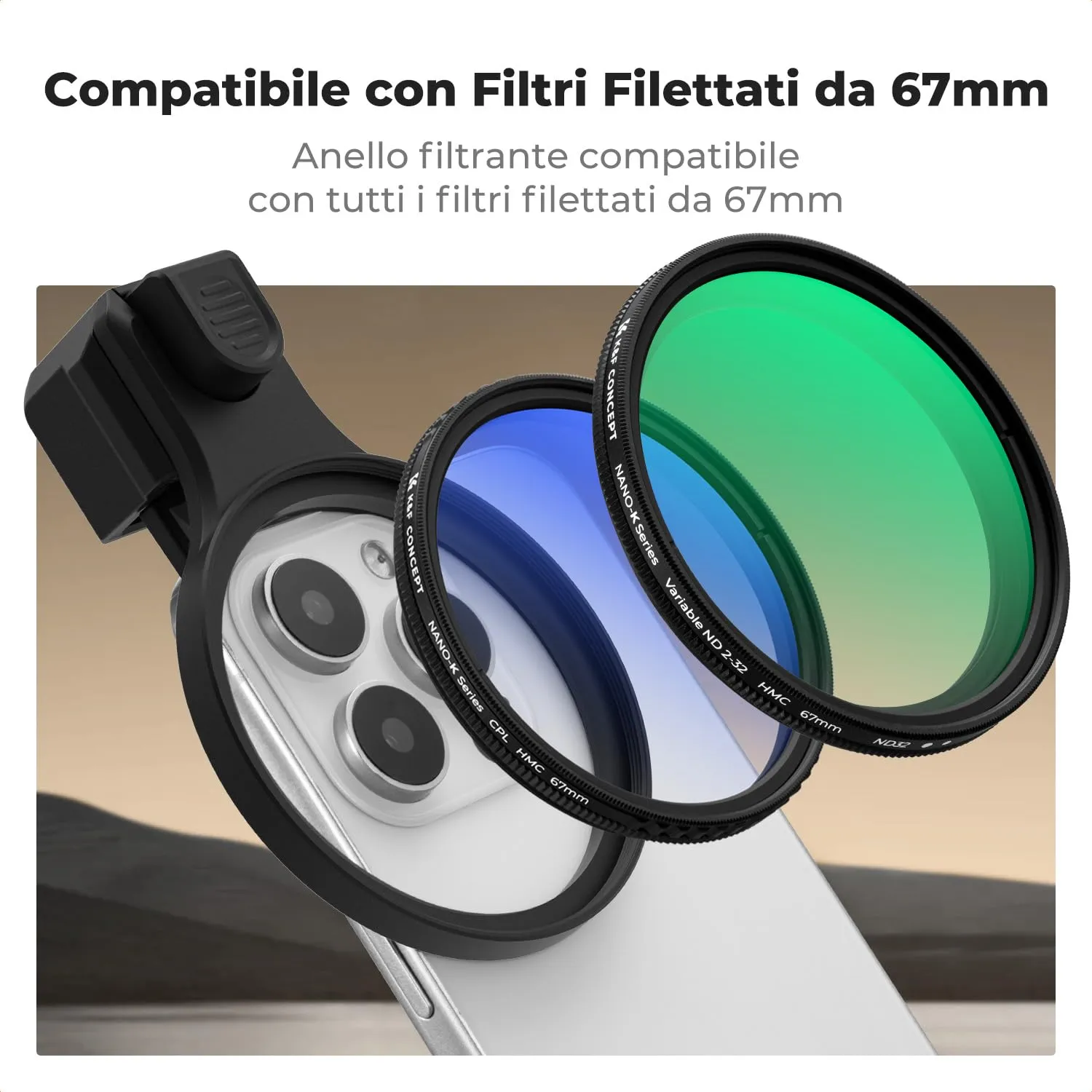 K&F Concept adattatore filtro 67mm telefono press-type