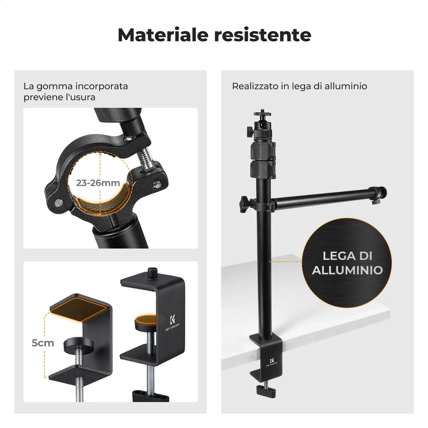 K&F Concept supporto tavolo fotocamera braccio 35 cm alluminio