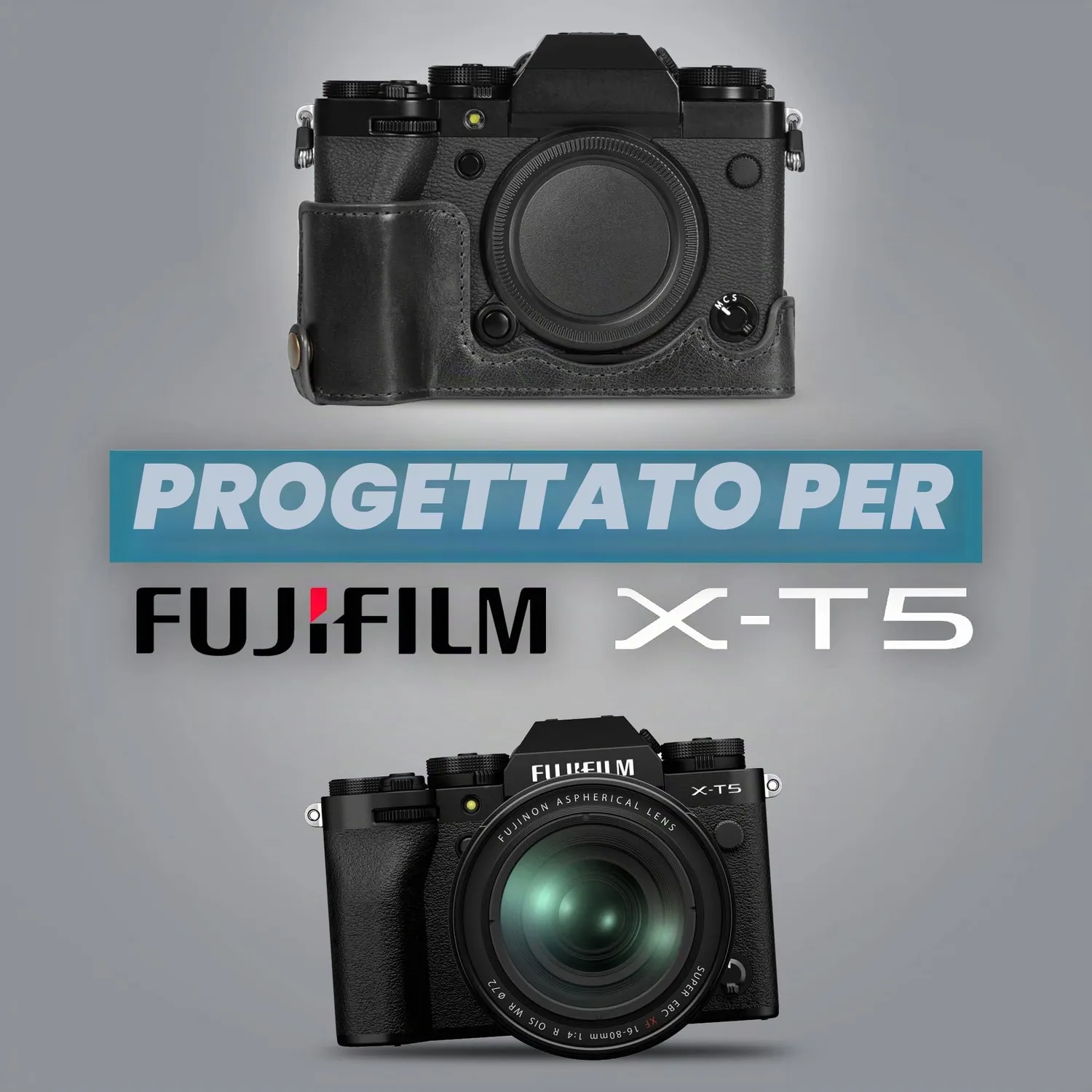 MegaGear custodia fotocamera Fujifilm X-T5 nero vera pelle