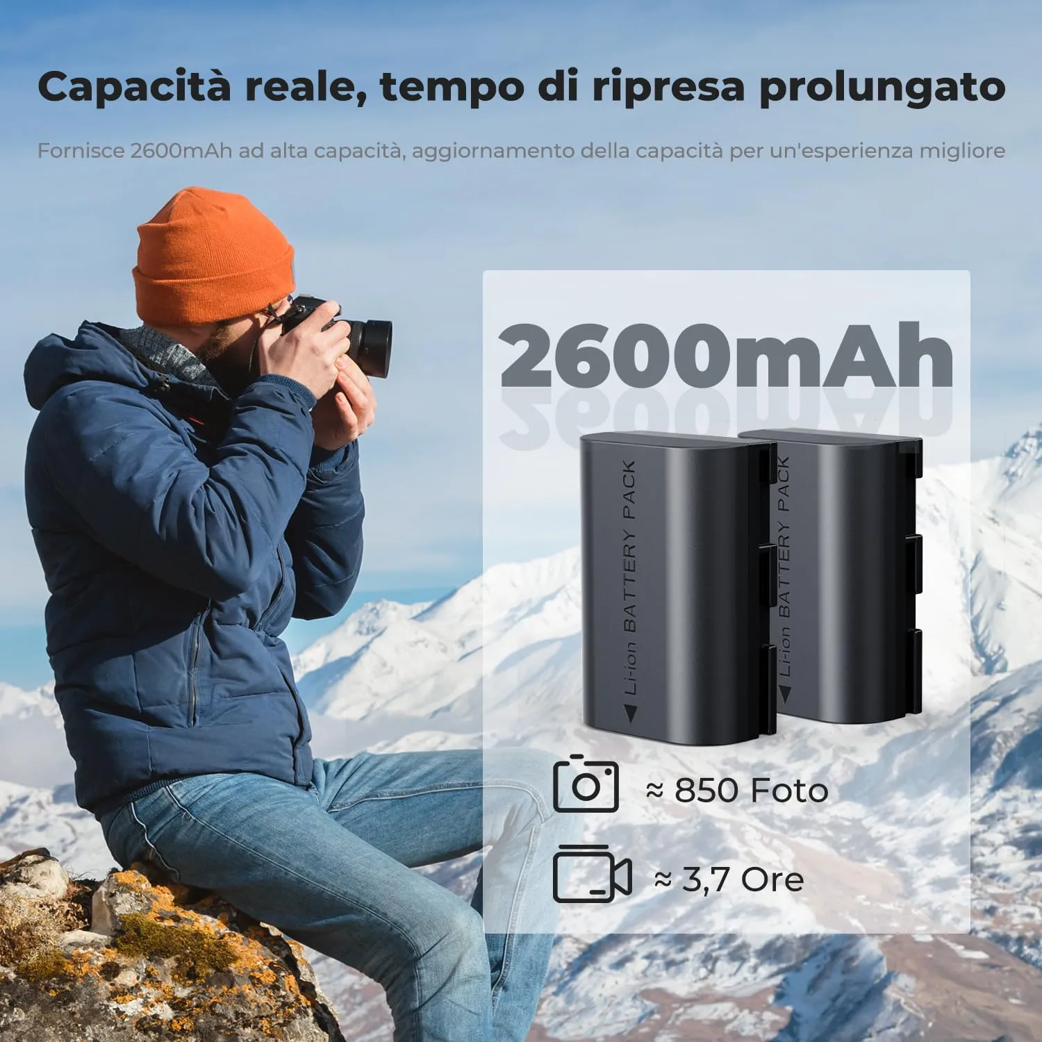 K&F Concept LP-E6NH Batteria 2600mAh + Caricatore LCD 2 Slot