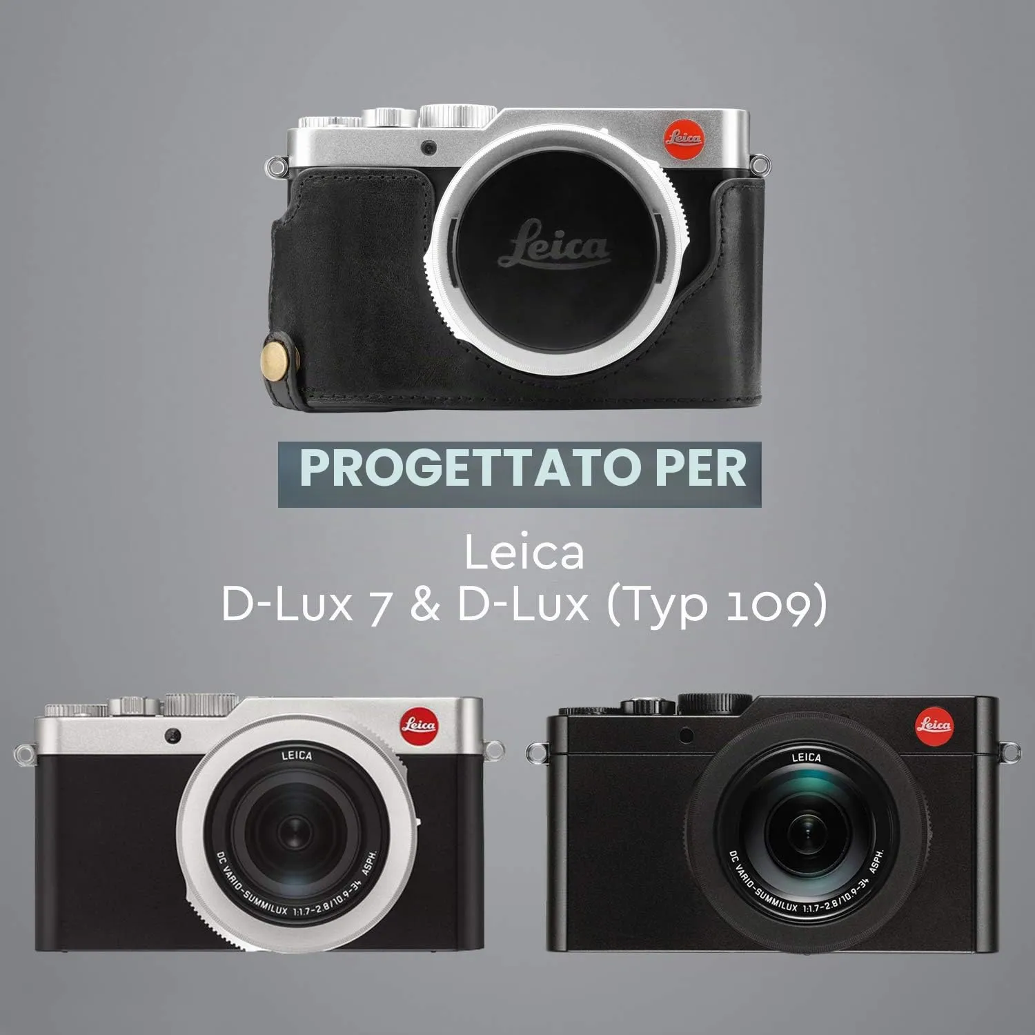 MegaGear Custodia Vera Pelle Leica D-Lux 7 Nera Su Misura