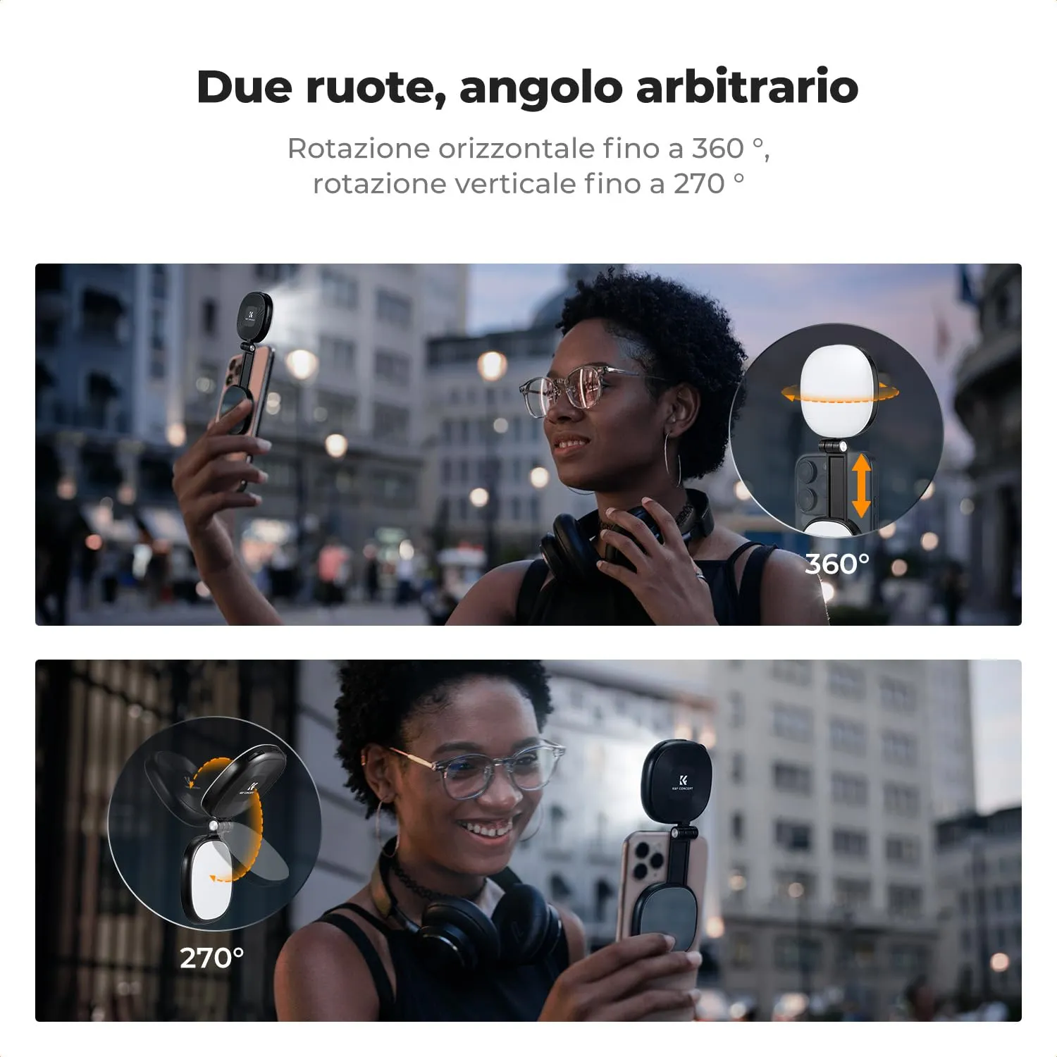 K&F Concept luce selfie magnetica con specchio nera 900 mAh