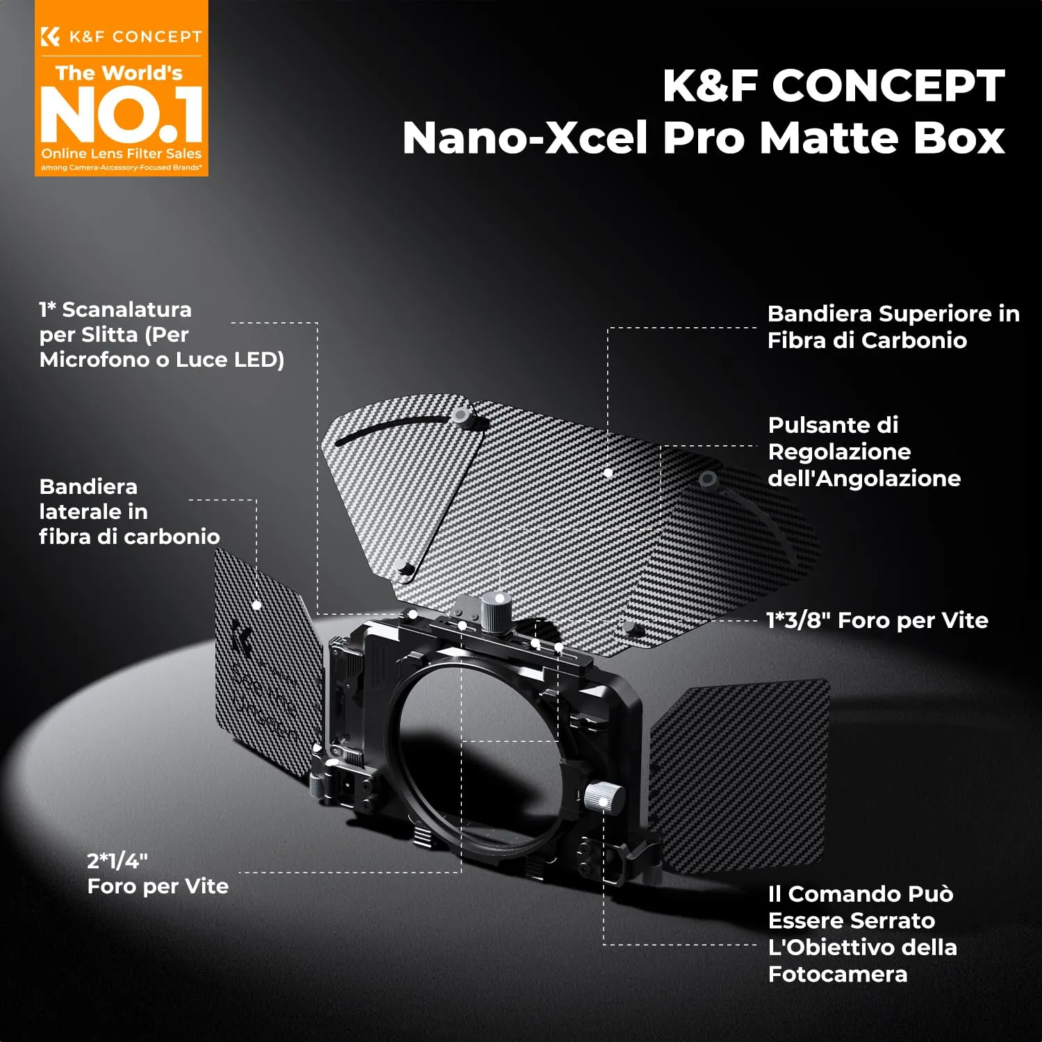 K&F Concept Mini Matte Box 4x5,65" paraluce video 2 filtri
