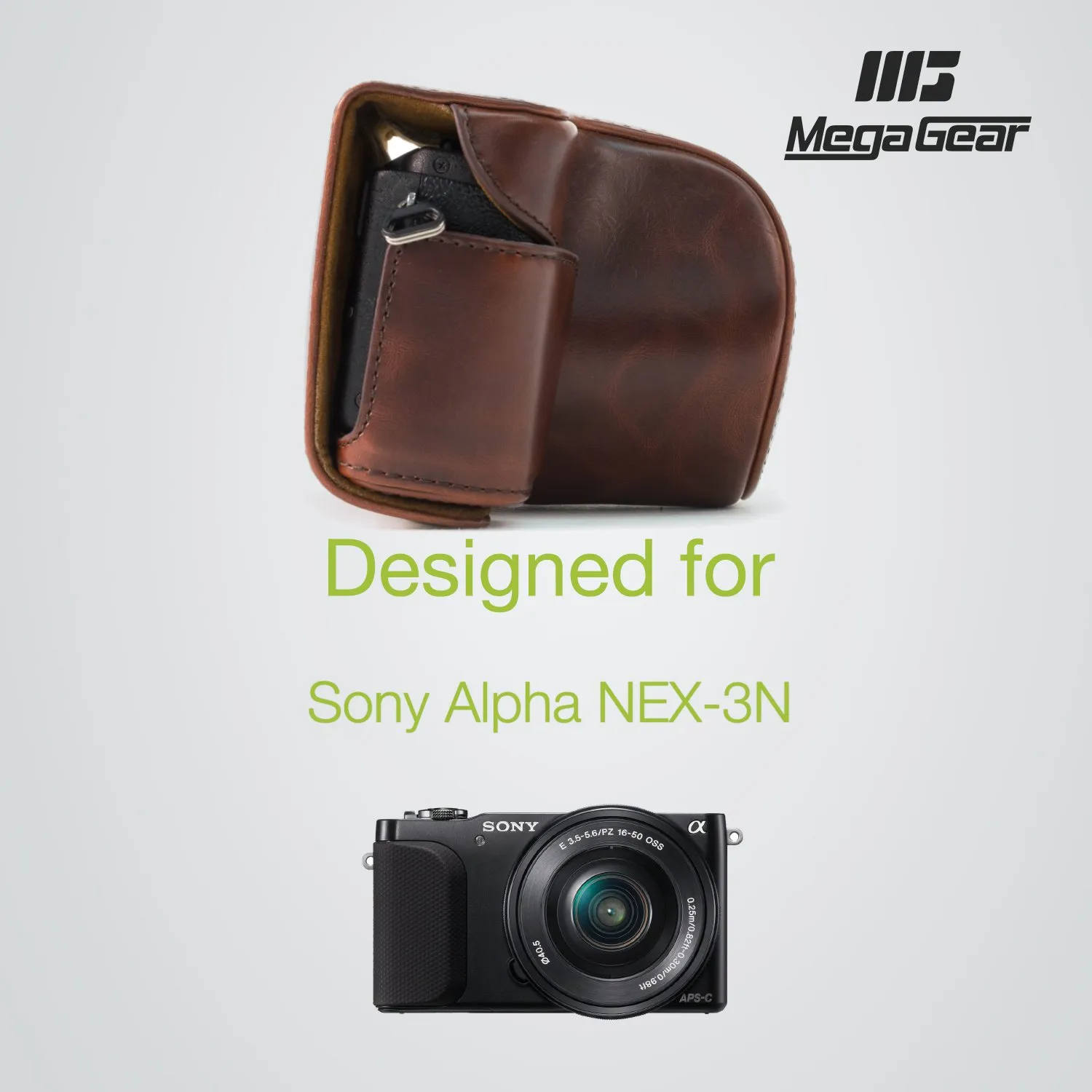 MegaGear NEX-3N custodia pelle 16-50mm marrone scuro