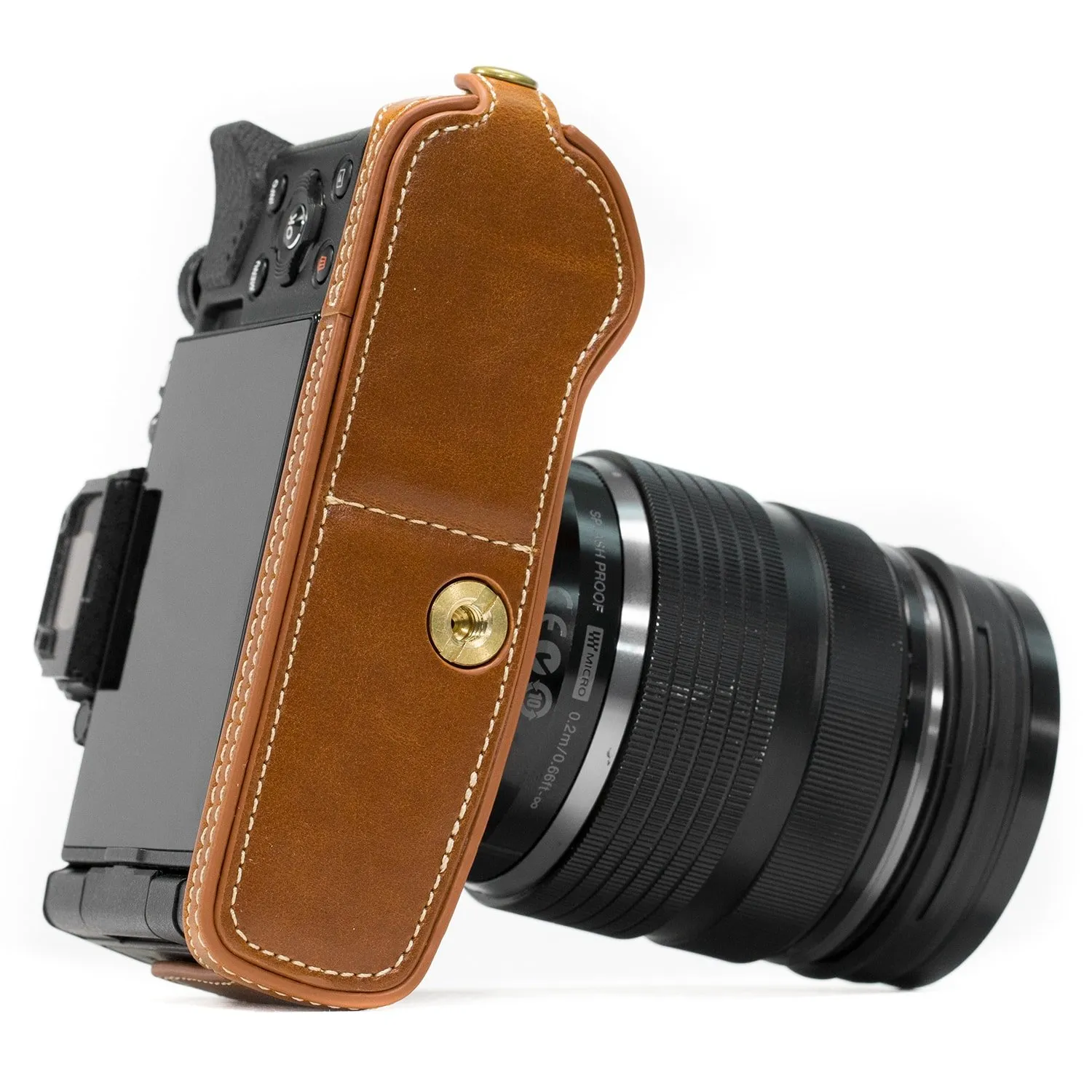 MegaGear E-M5 II Mezza Custodia Finta Pelle Marrone Chiaro