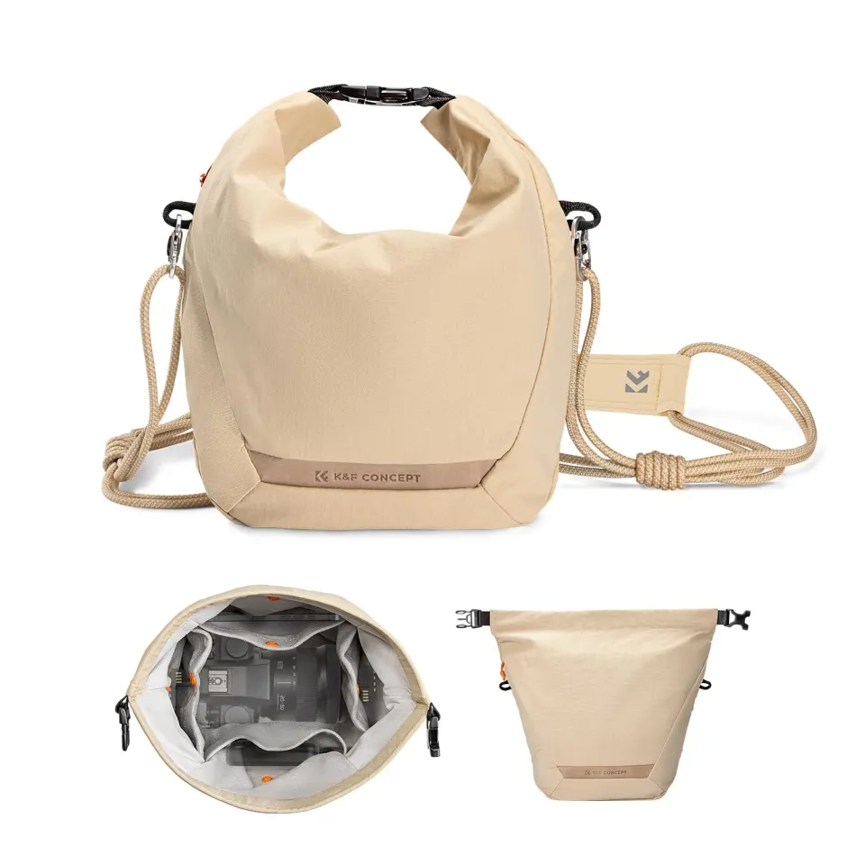 K&F Concept Borsa Foto Tracolla 2in1 Beige 32cm Pelle