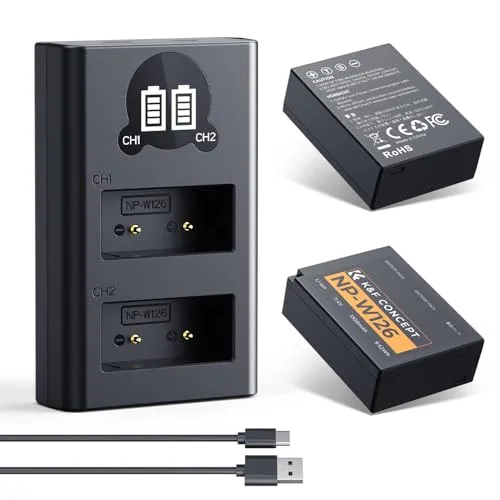 K&F Concept NP-W126 Kit 2 Batterie 1300mAh + Caricabatterie