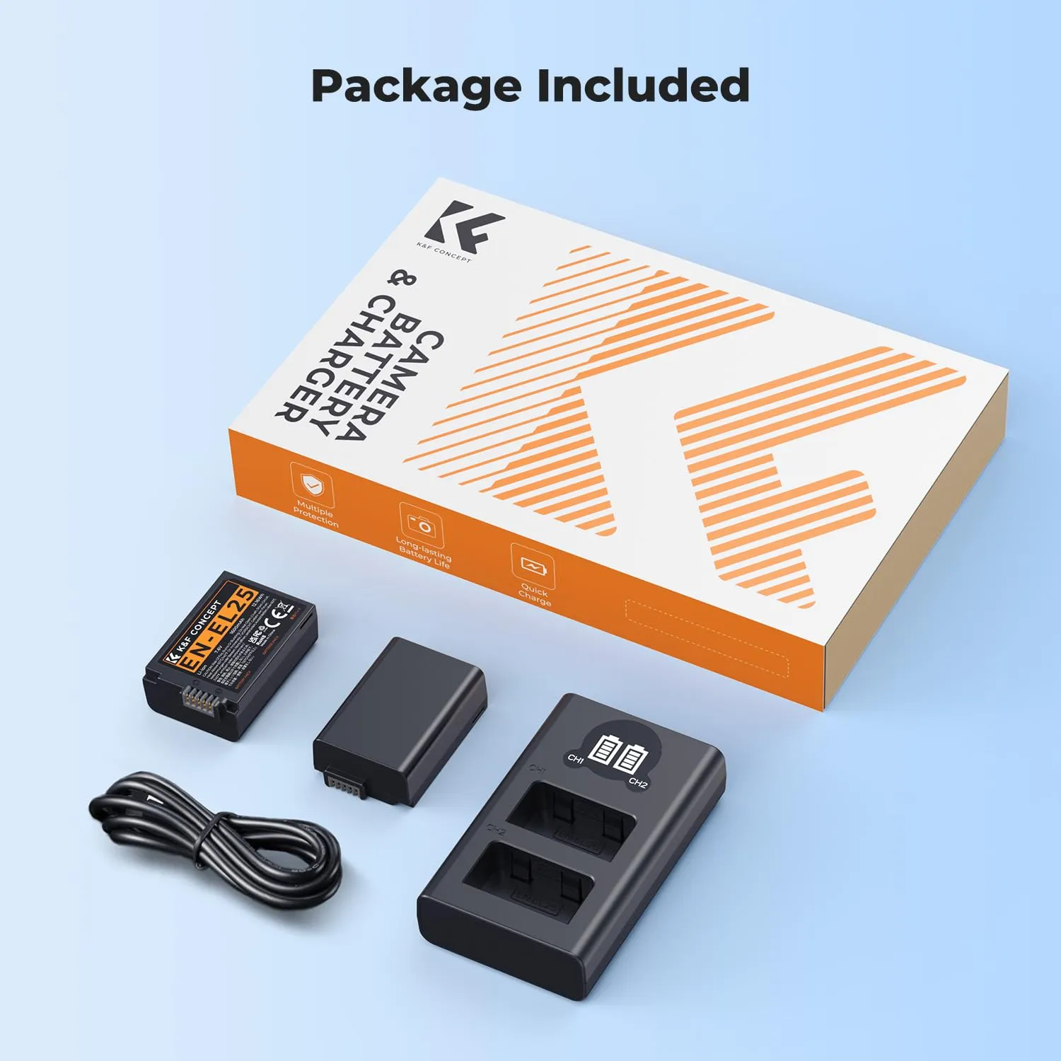 K&F Concept EN-EL25 Kit 2 Batterie + Caricabatterie Doppio LCD