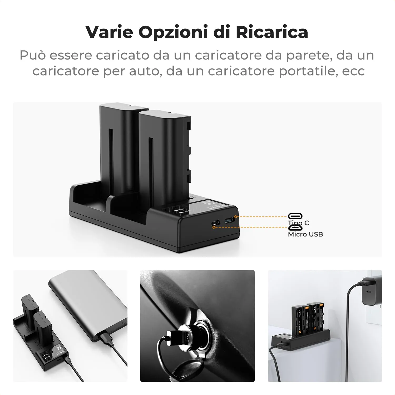 K&F Concept NP-F550 batterie 2x 2200mAh + caricatore