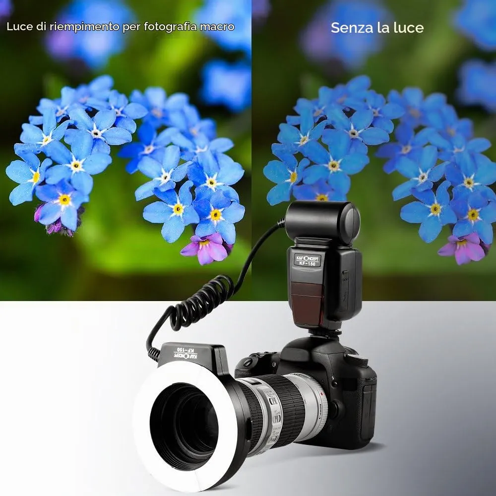 K&F Concept Flash Anulare Macro TTL Canon luce LED
