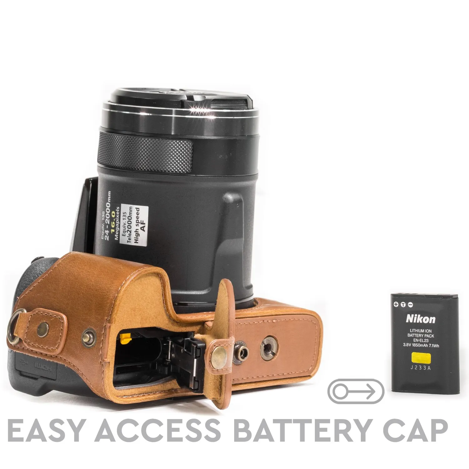 MegaGear Ever Ready custodia pelle Nikon P900 marrone chiaro