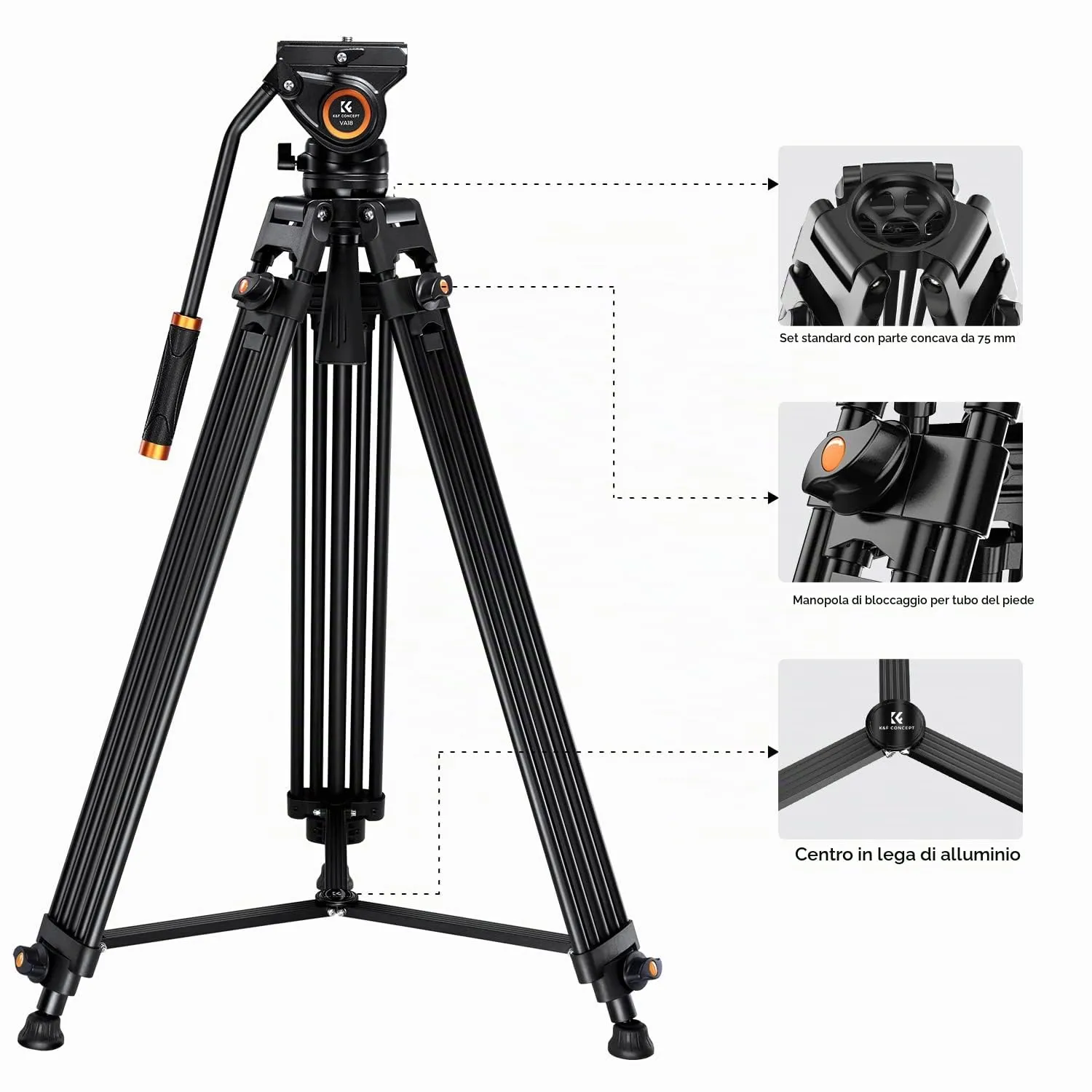 K&F Concept treppiede video 184cm 8kg testa fluida