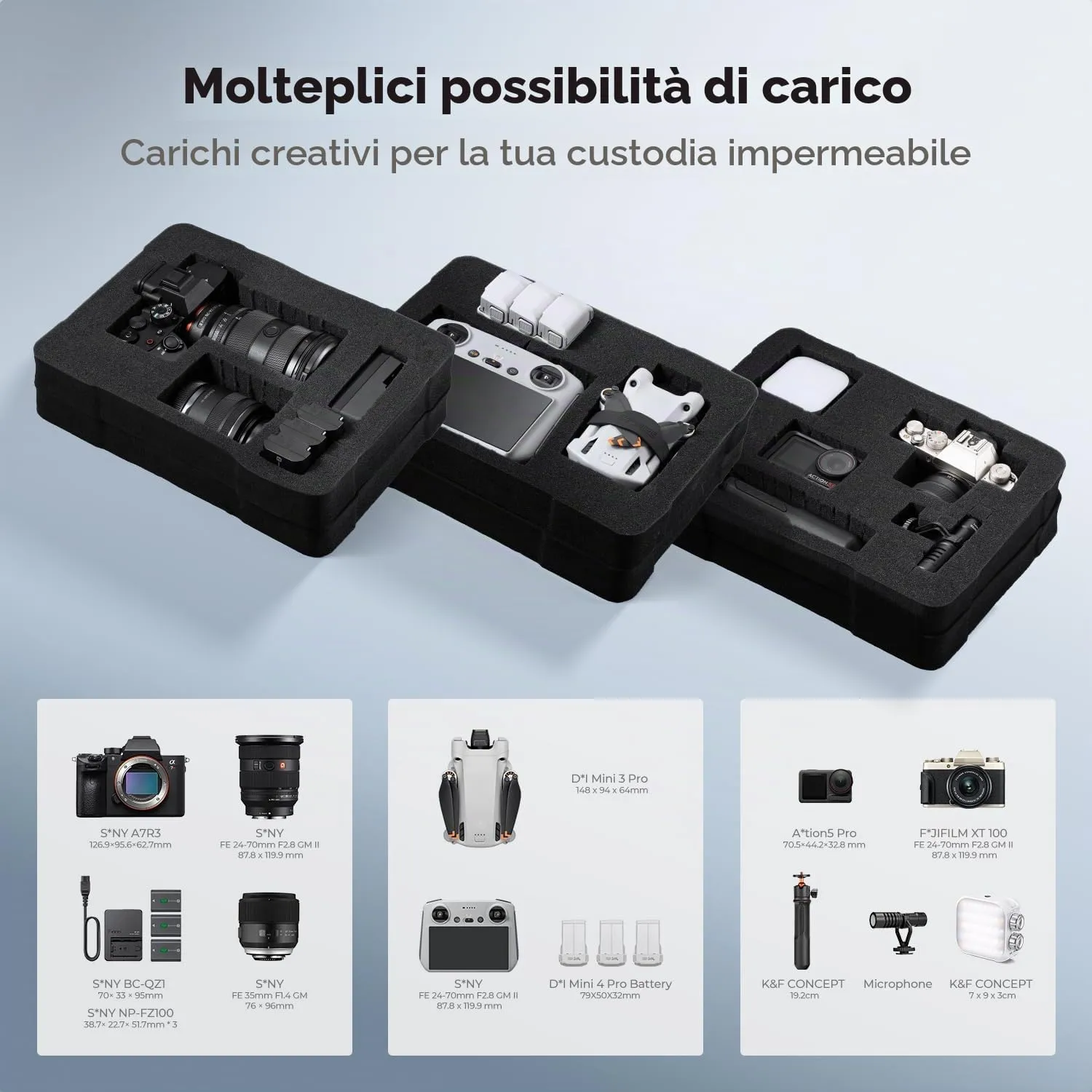 Concept valigia fotografica rigida IP67 34,5cm nera schiuma