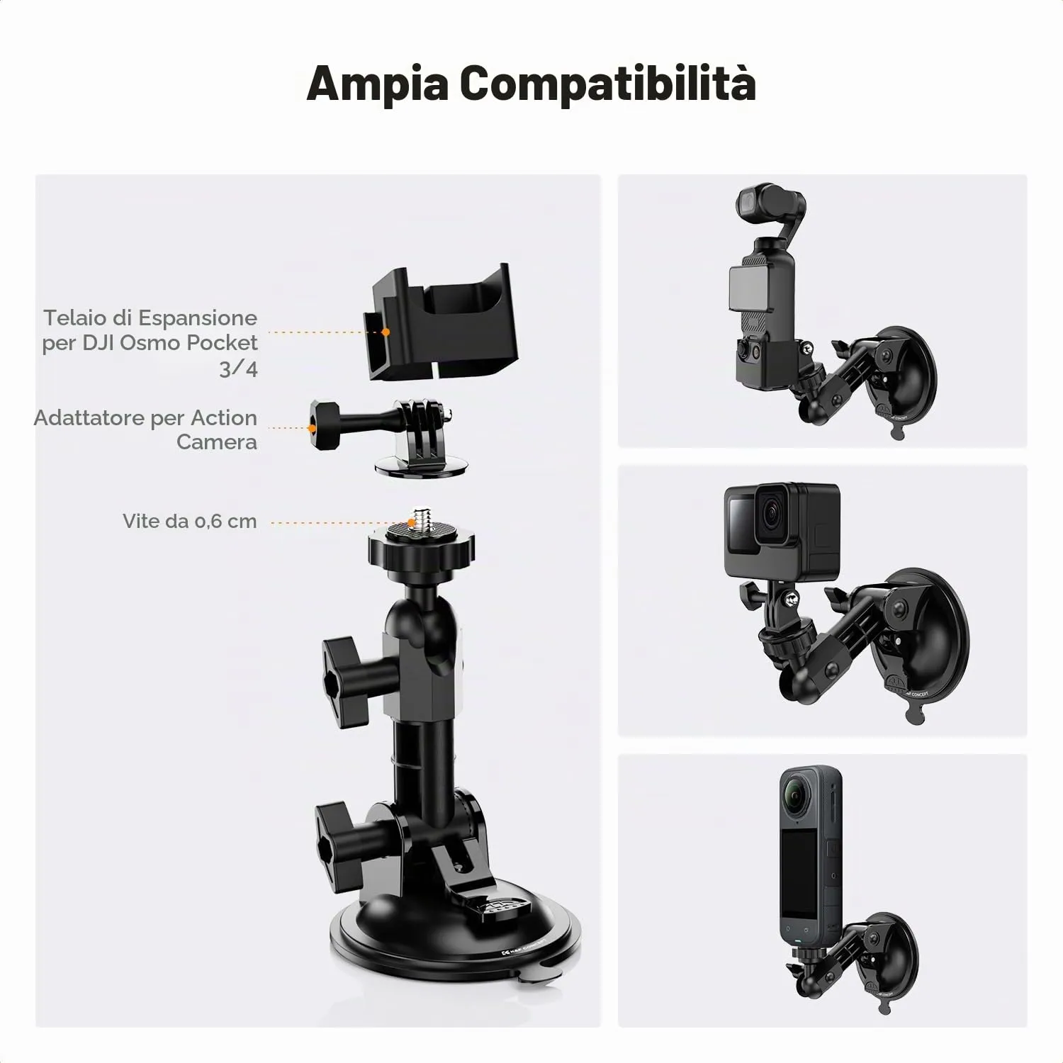 K&F Concept Supporto a Ventosa per Osmo Pocket 3 85 mm