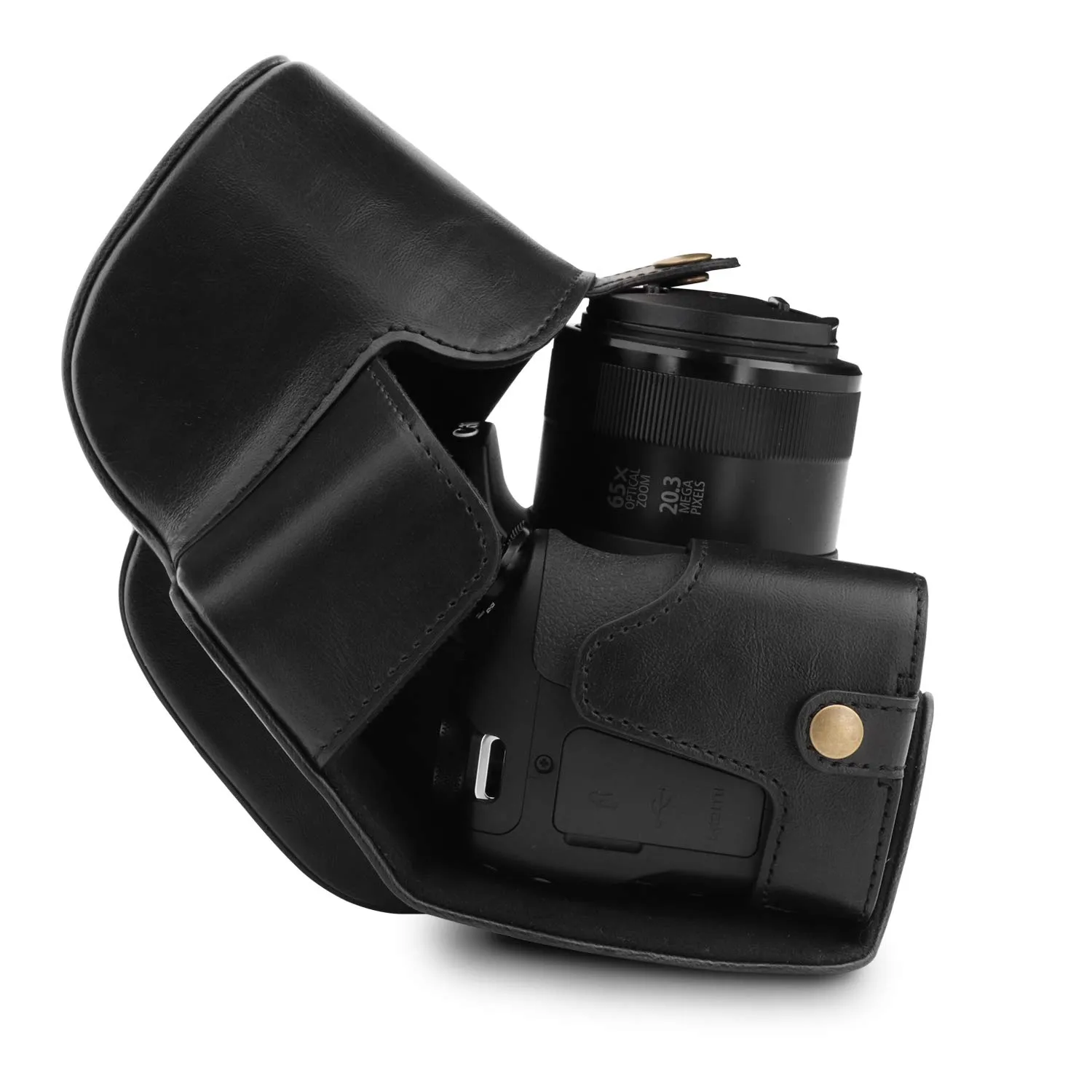 MegaGear Custodia Finta Pelle Canon SX70 HS Nero ever ready
