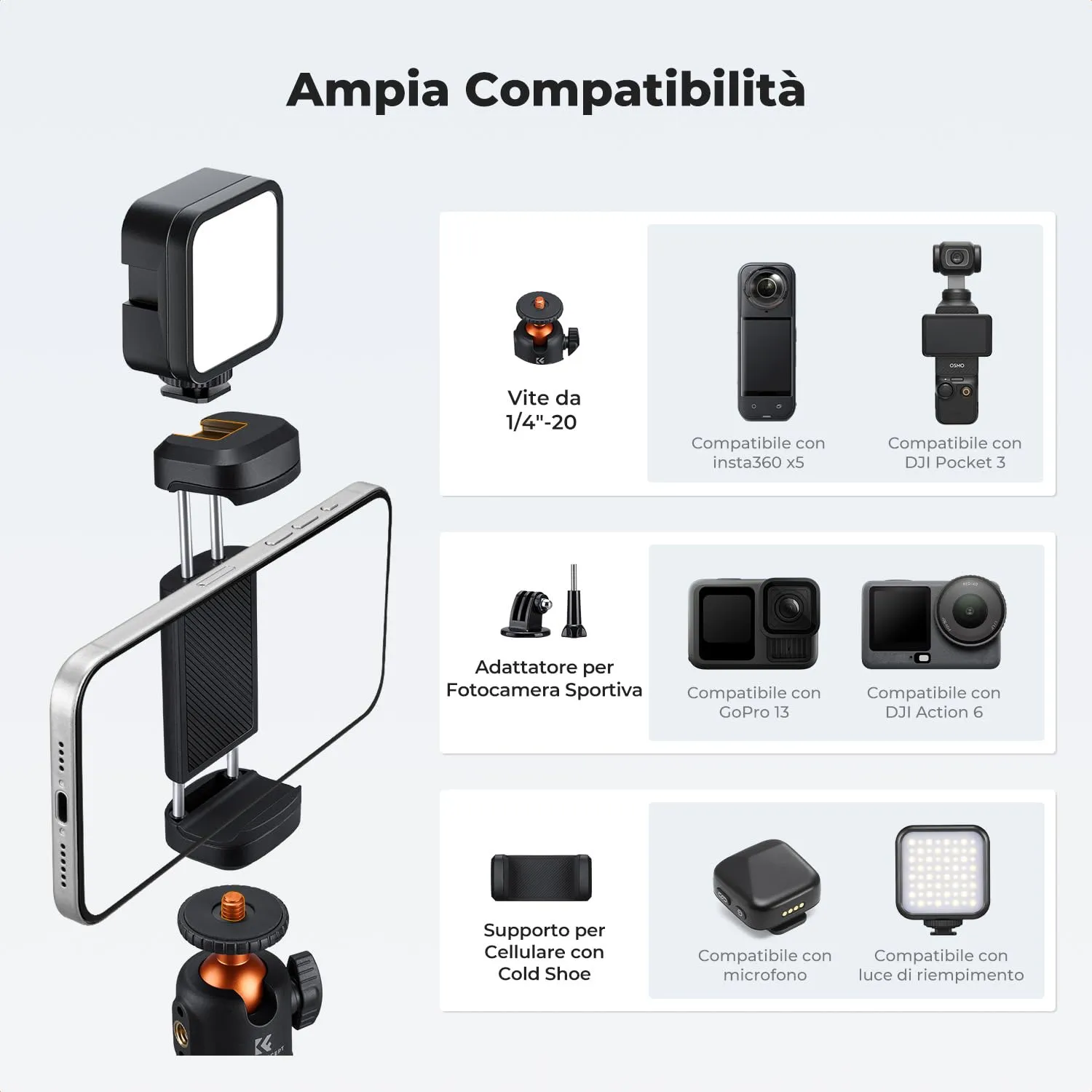 K&F Concept 65cm Treppiede Smartphone con Telecomando