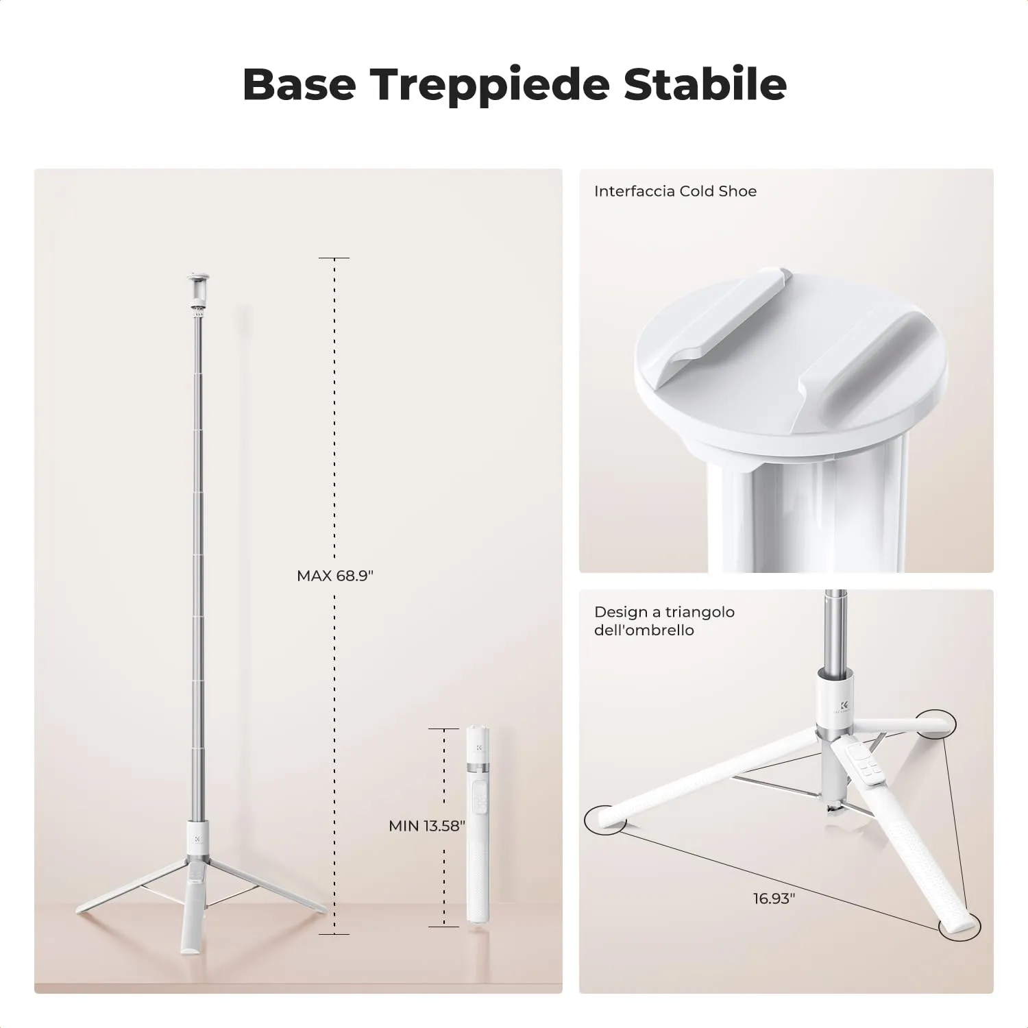 K&F Concept Bastone Selfie Treppiede 175cm Bianco