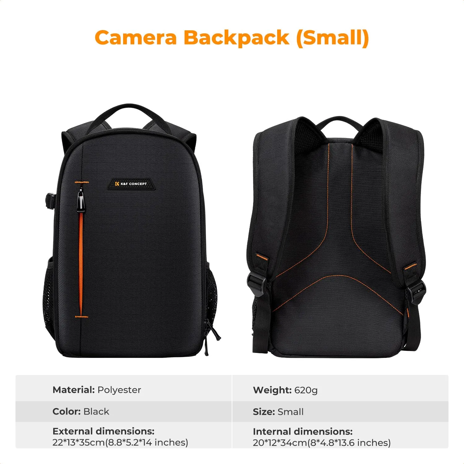 K&F Concept zaino fotografico 10L nero-arancione leggero