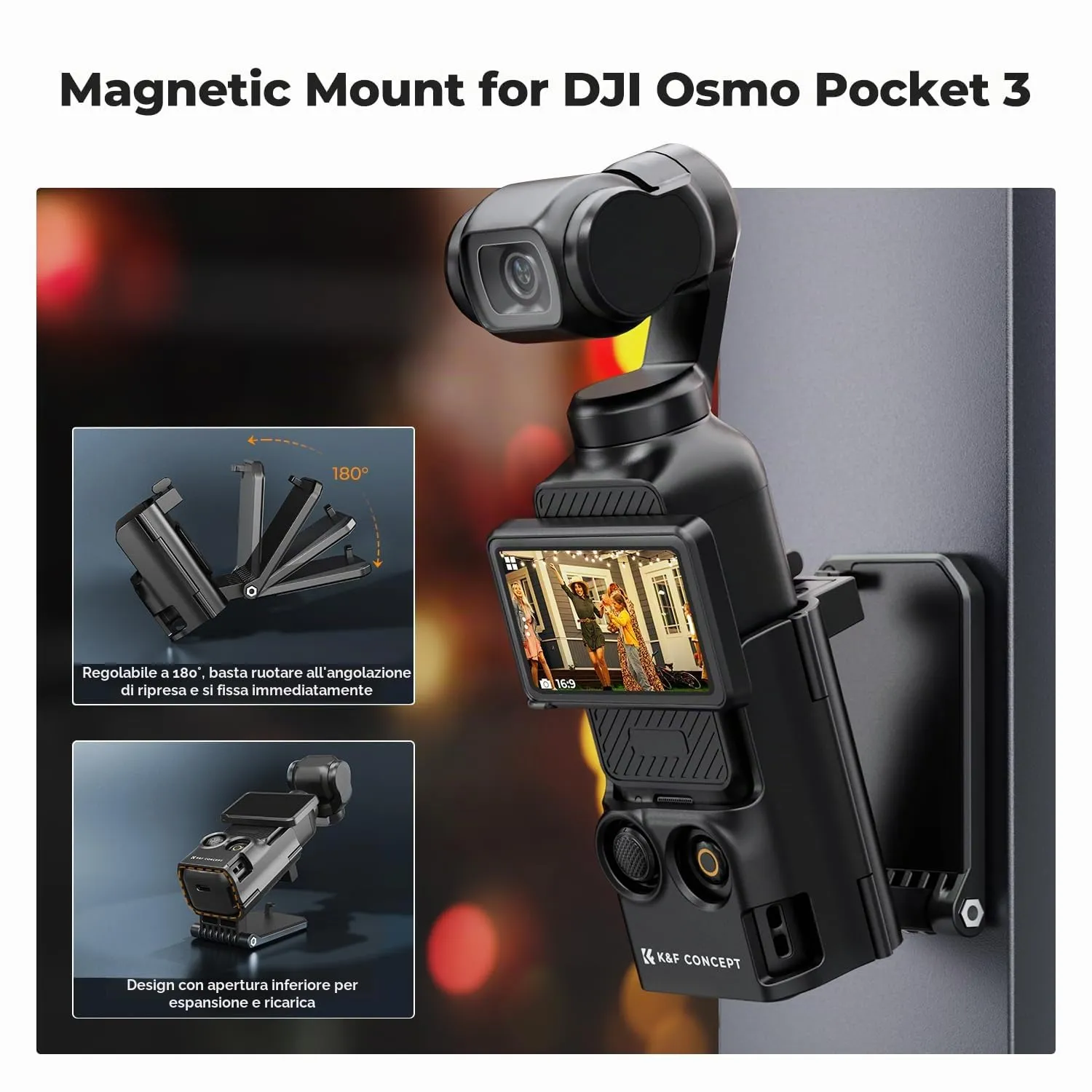 K&F Concept supporto magnetico Osmo Pocket 3 180°