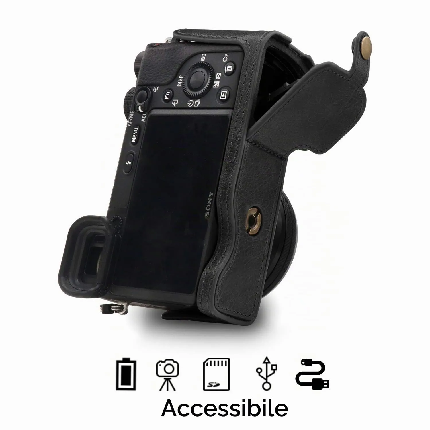 MegaGear Ever Ready Custodia Sony A6100 A6400 Pelle Nera