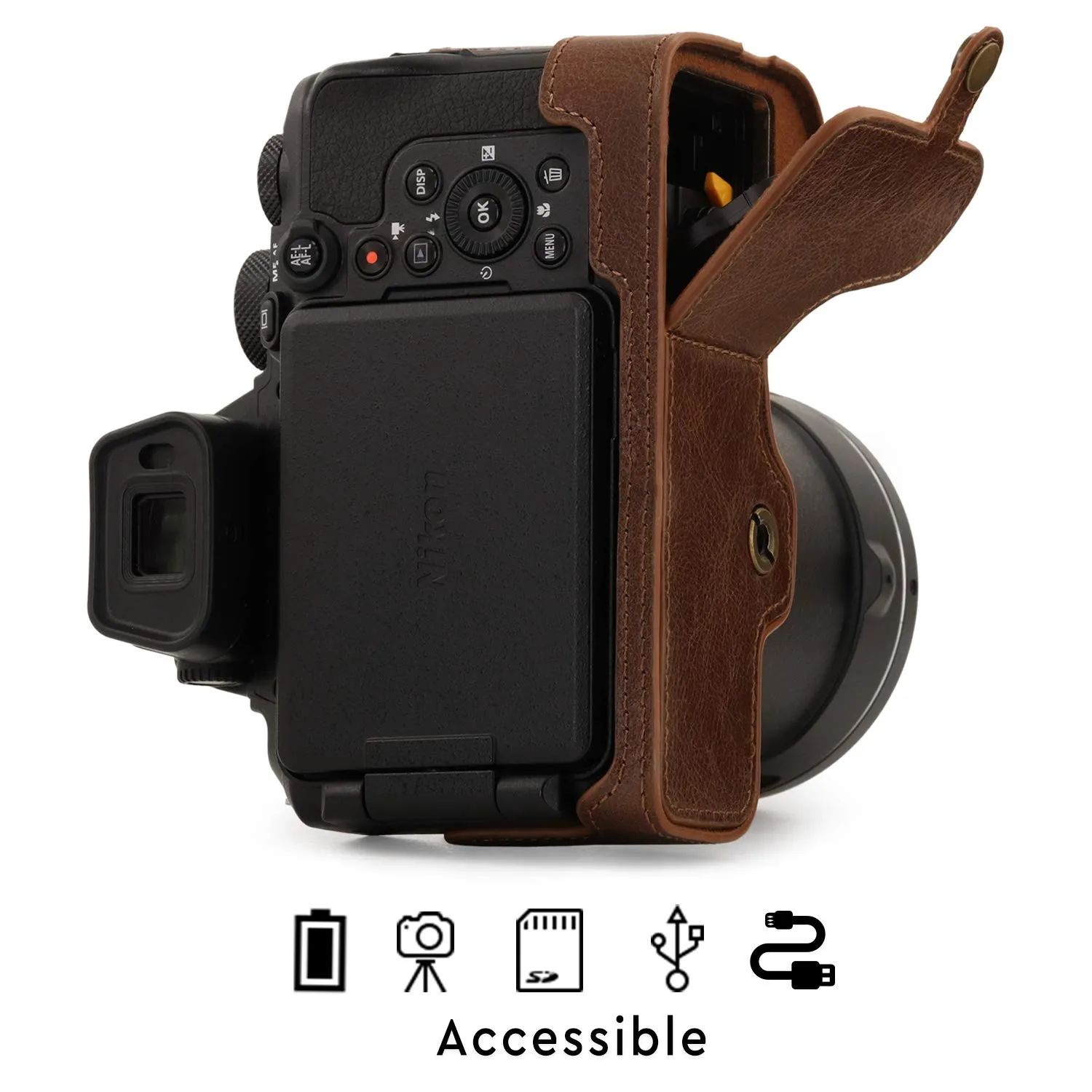 MegaGear Coolpix P950 half case fotocamera in pelle