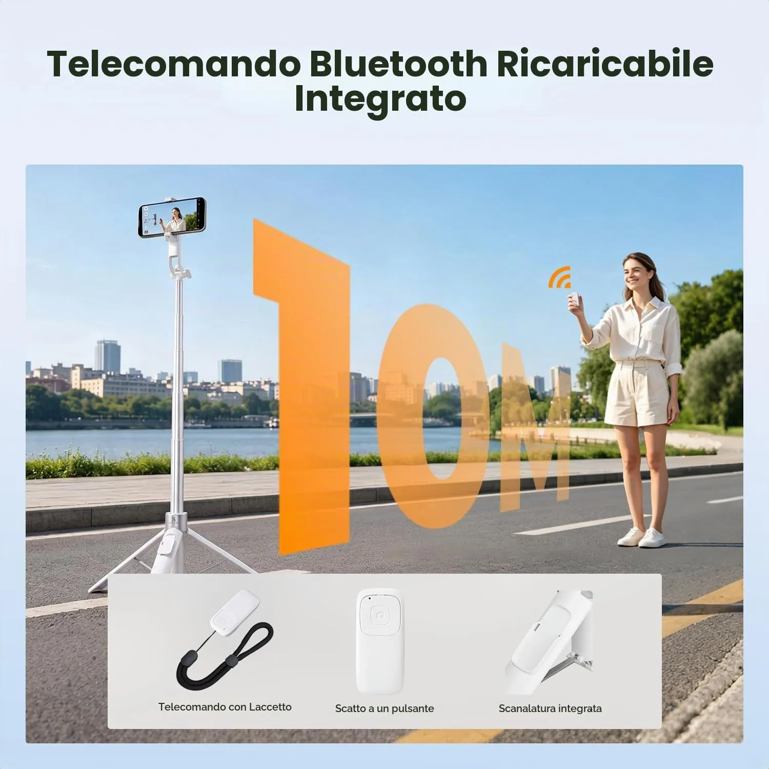 Concept 180cm Treppiede Selfie Bianco con Luce Bluetooth