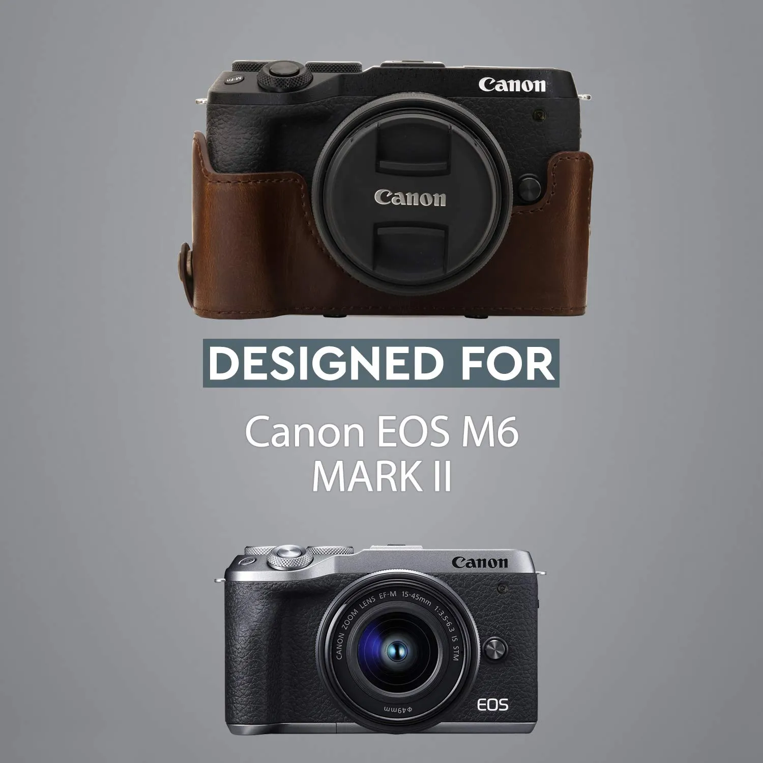 MegaGear Ever Ready Canon EOS M6 Mark II 15-45mm custodia pelle marrone scuro