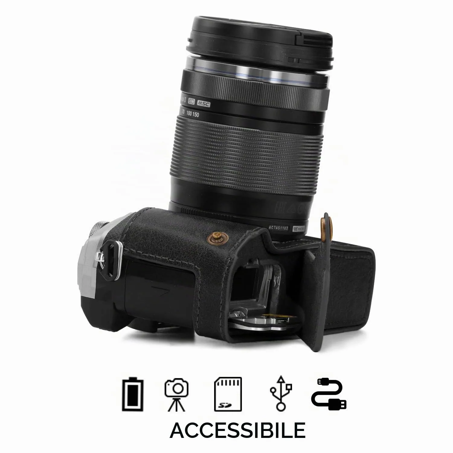 MegaGear Ever Ready mezza custodia E-M5 Mark III nera pelle