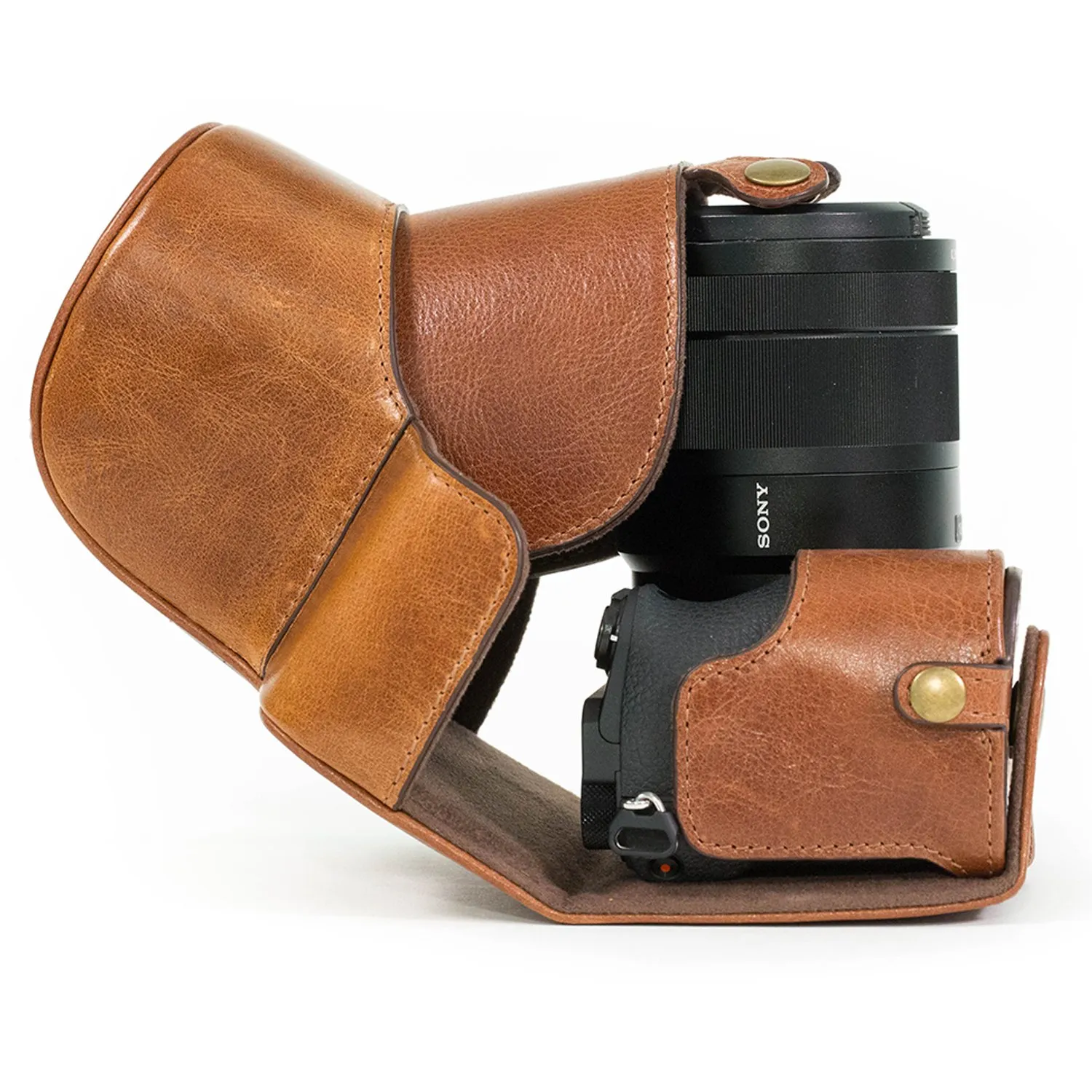 MegaGear Custodia Pelle Sony A6500 16-70mm Marrone Scuro