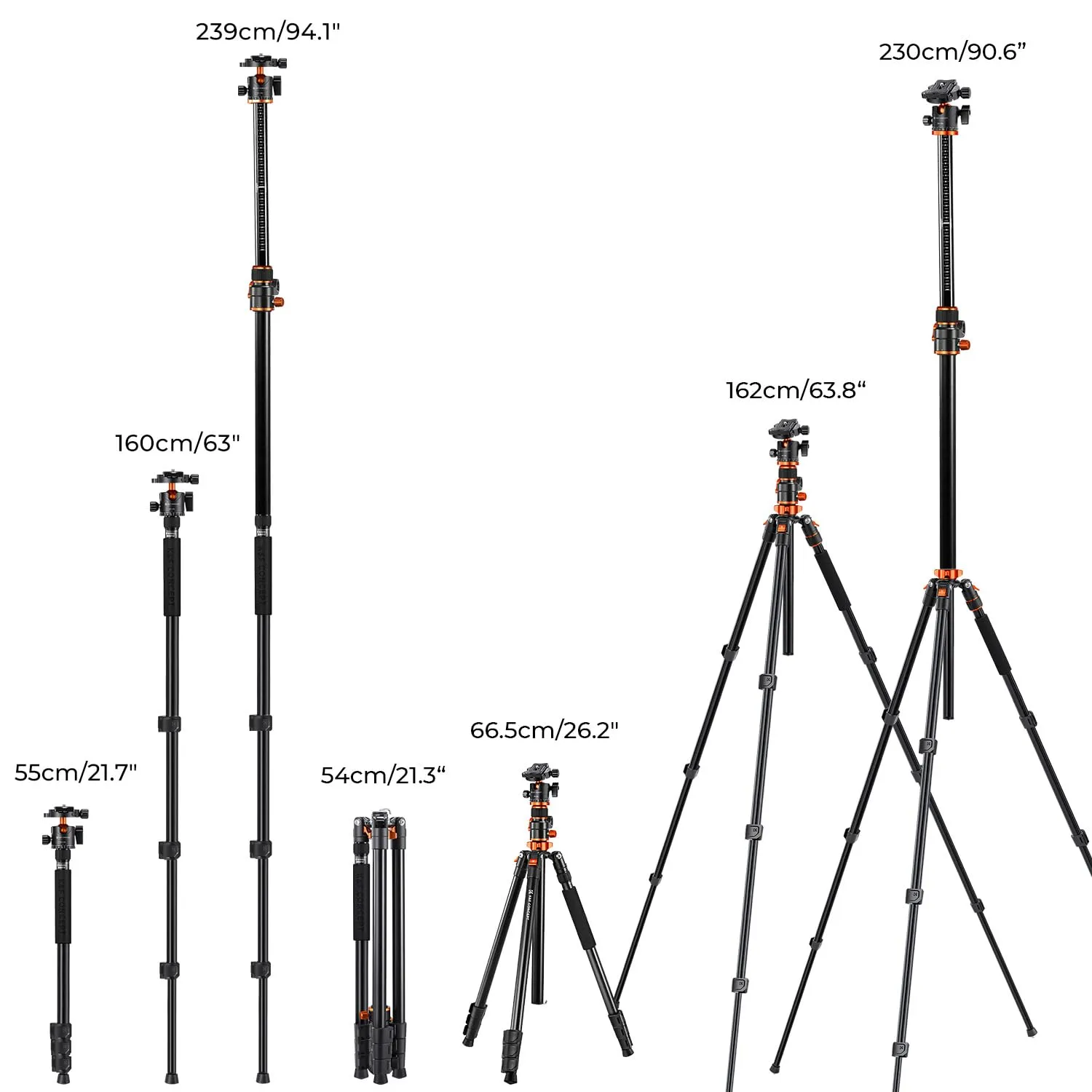 K&F Concept treppiede alluminio 230cm 10kg testa sfera